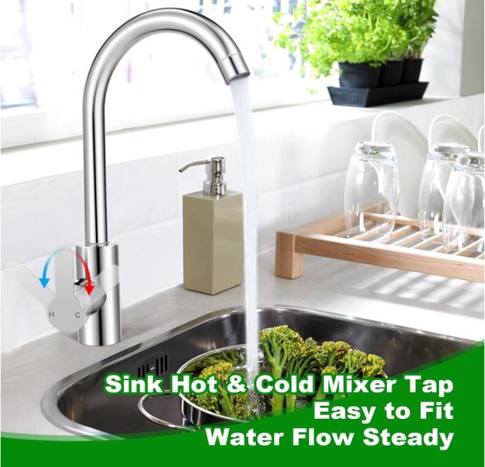 Kitchen Sink Mixer Taps Swivel Spout Single Lever Tap Mono Chrome Faucet Modern — image 5