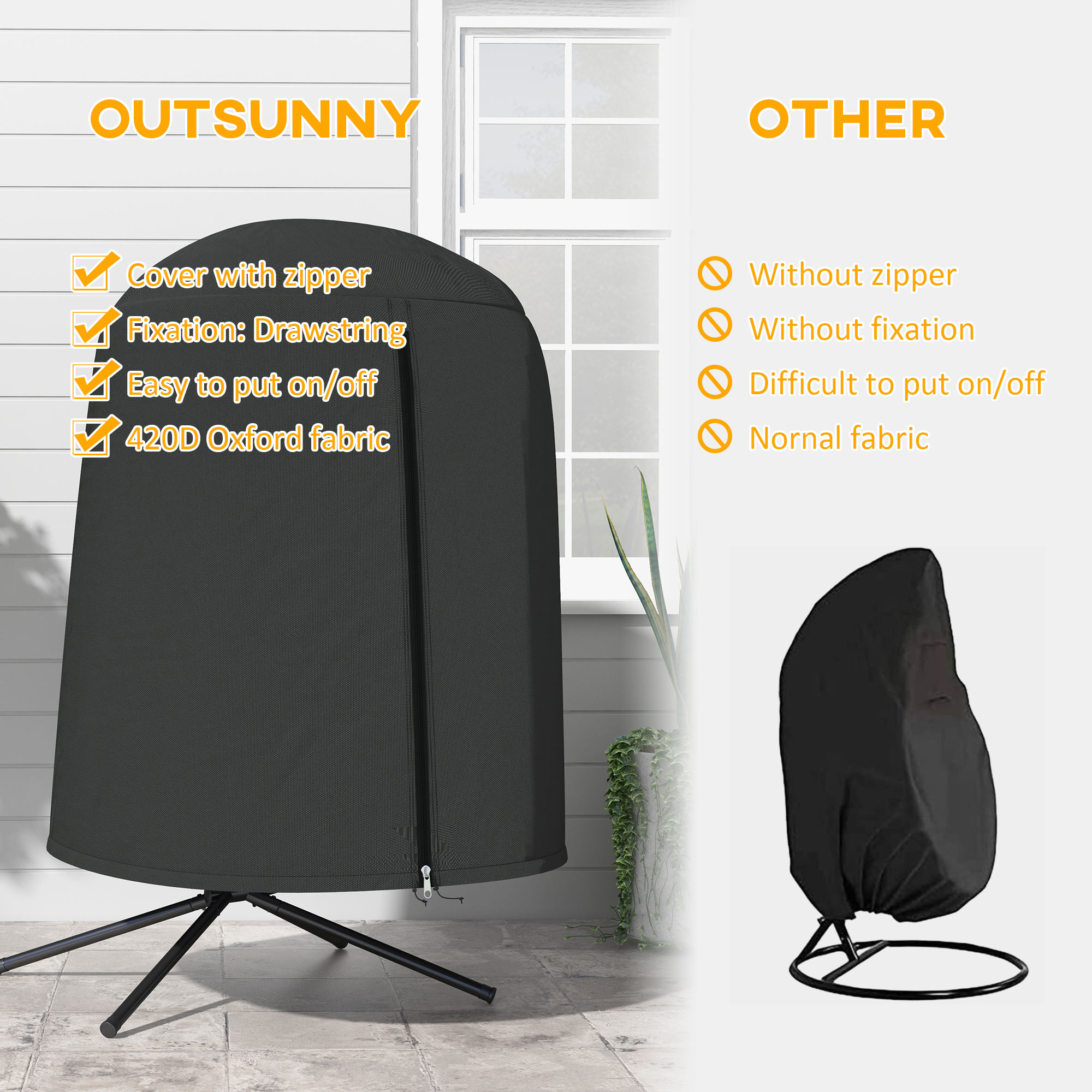 190 X Î¦128cm Hanging Egg Chair Furniture Cover-Black — image 2