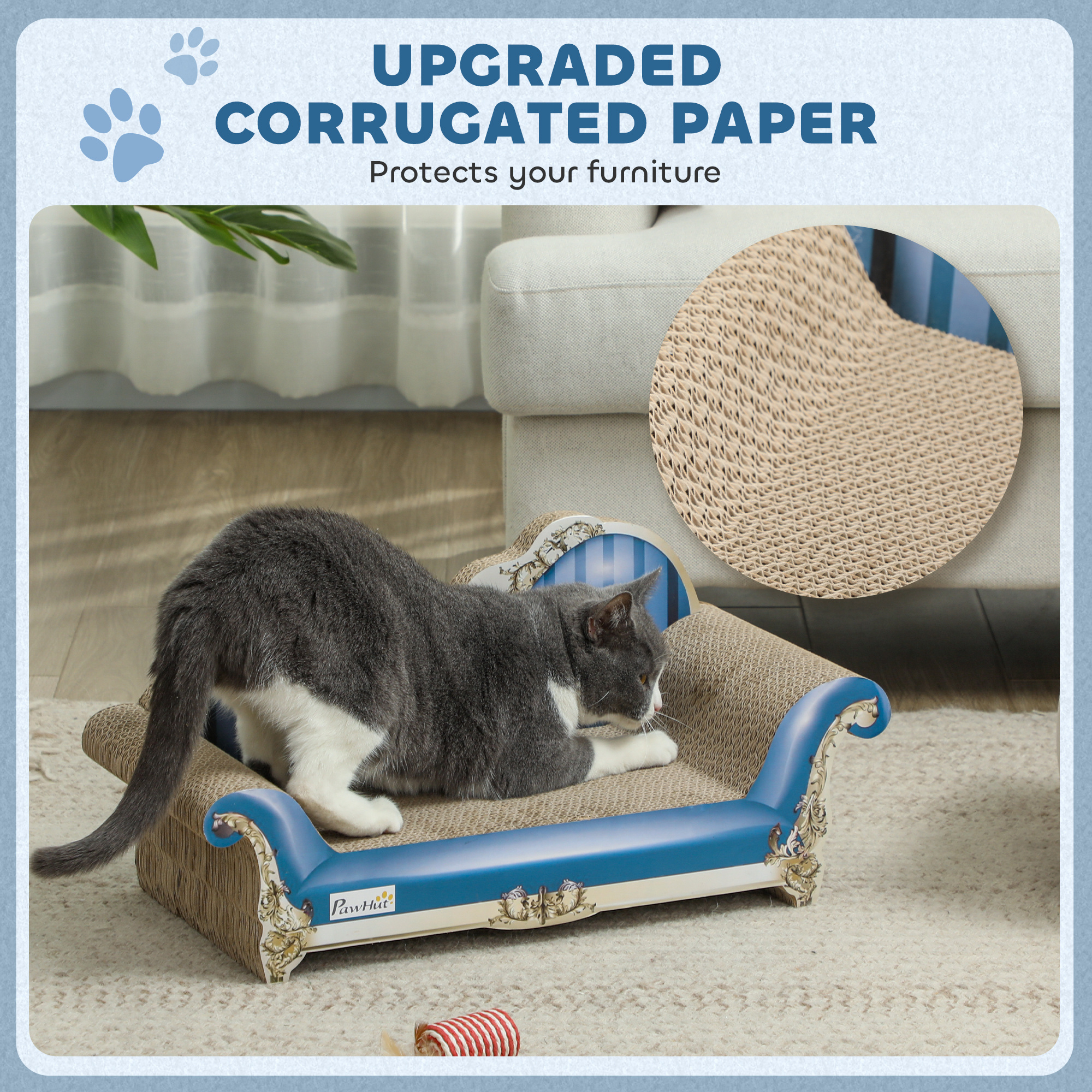 2-in-1 Cat Scratching Board With Catnip For Indoor Cats,26.5 X 57 X 26.5cm,Blue — image 2