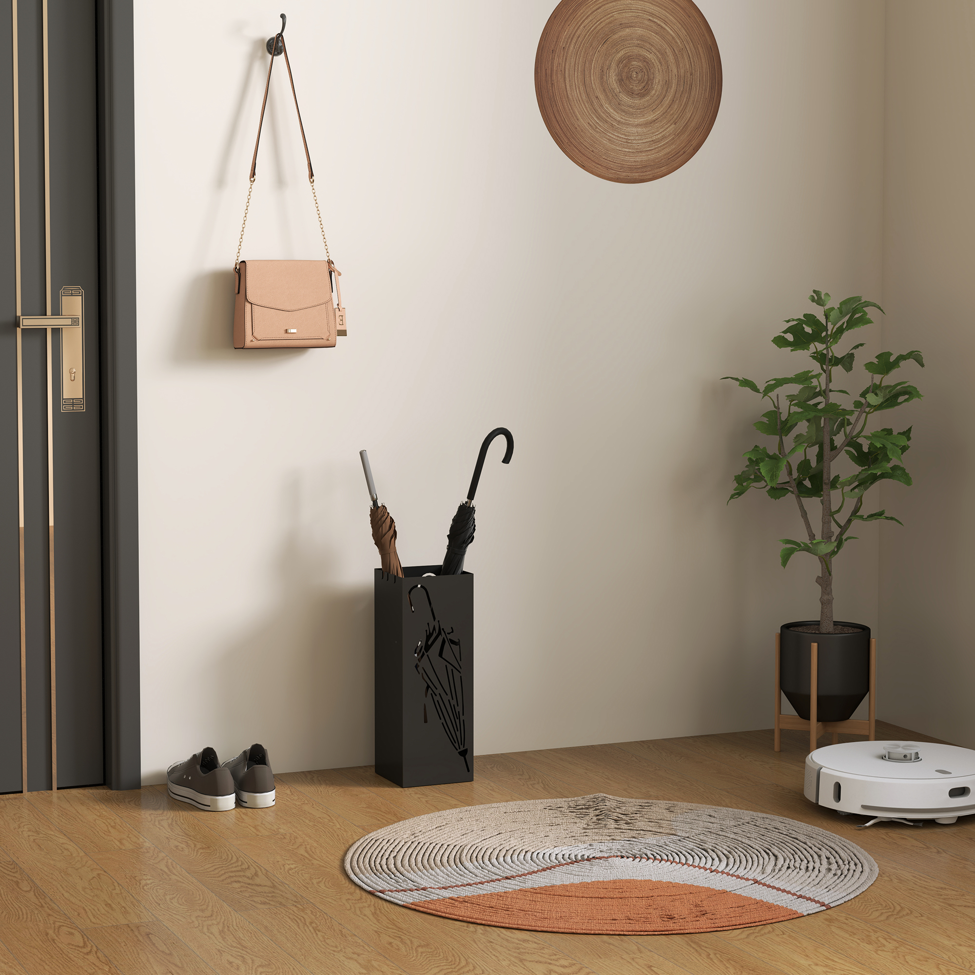 Metal Umbrella Stand,Square Holder With 4 Hooks And Removable Drip — image 2