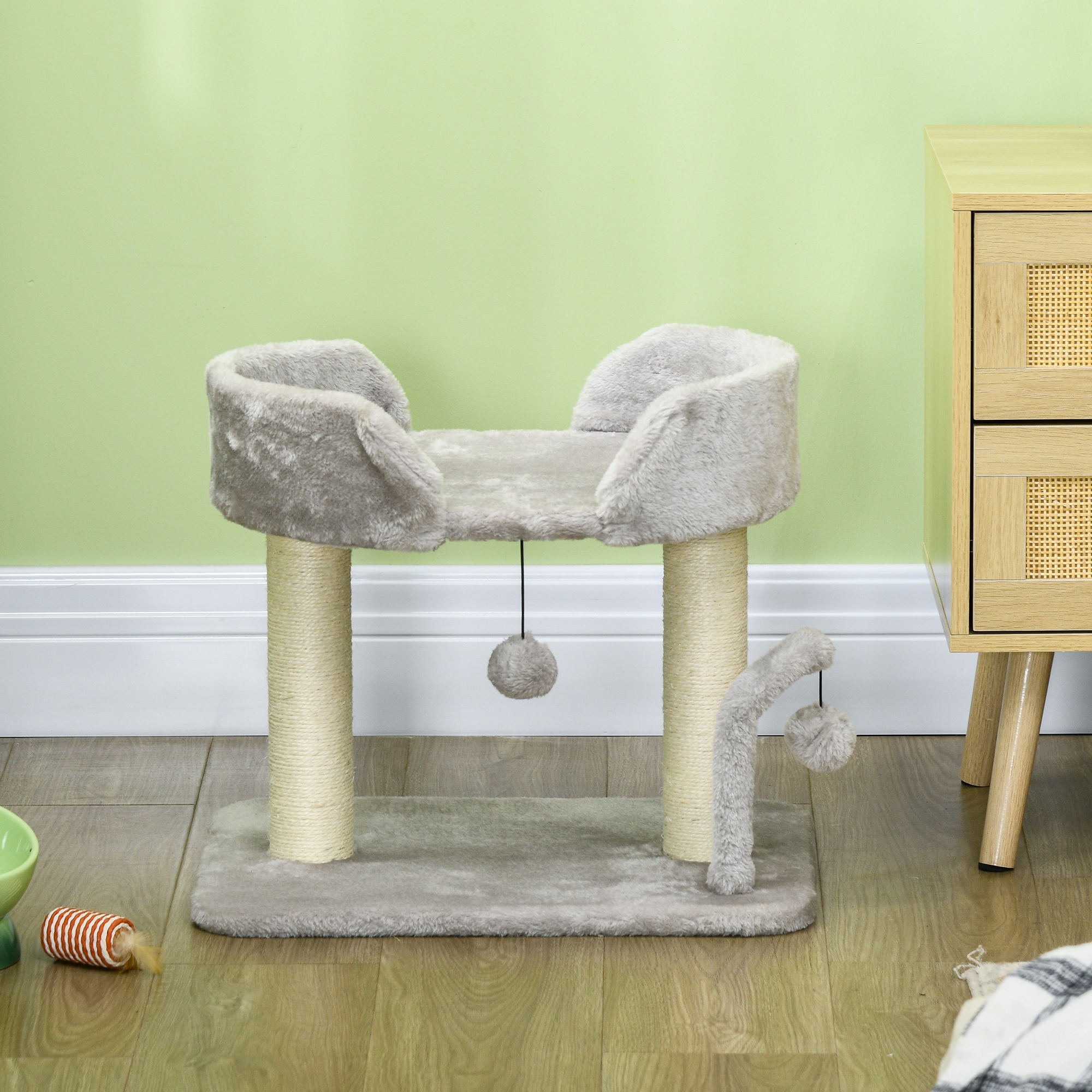 42cm Indoor Cat Tree,with Toy Balls,Sisal Scratching Post-Light Grey — image 2