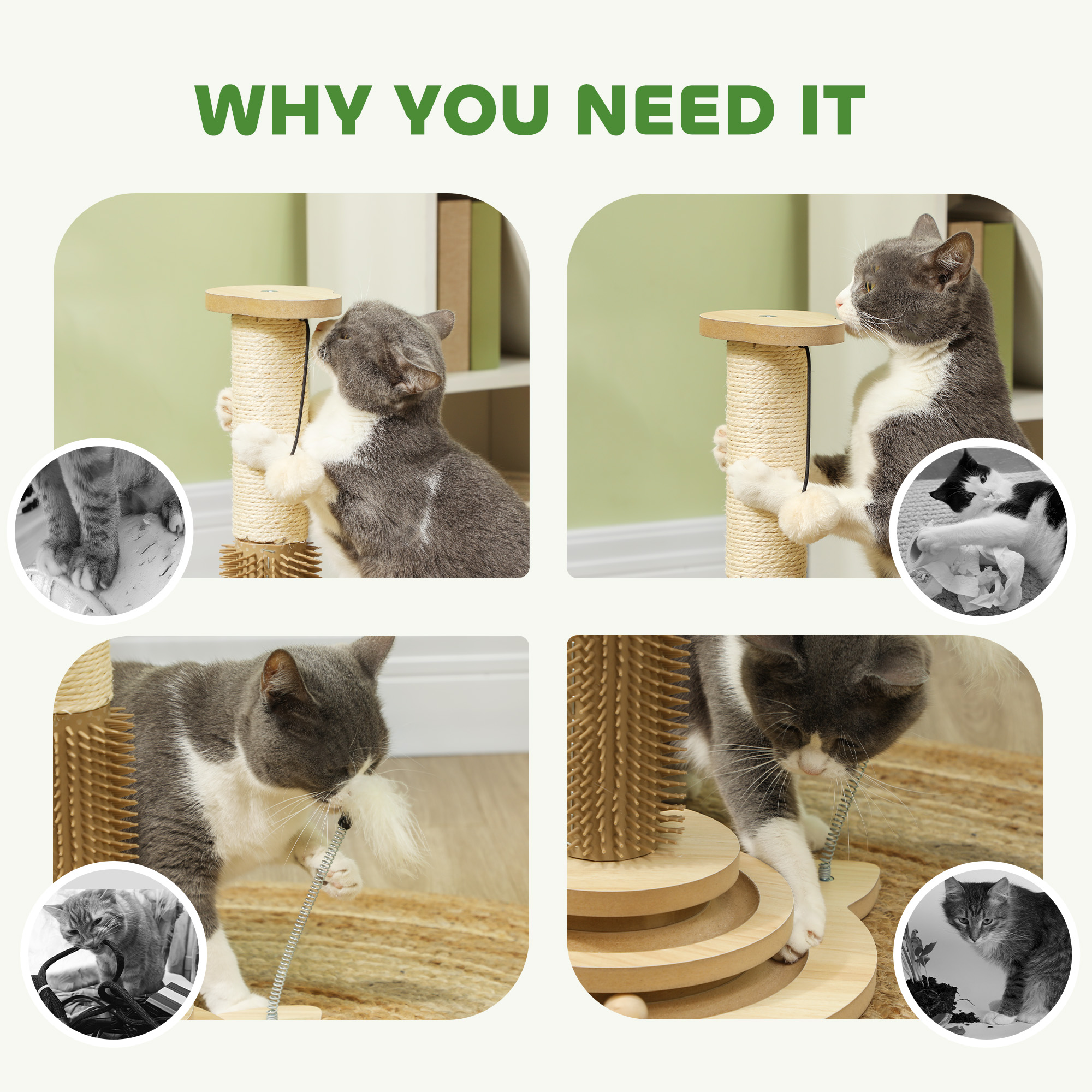 49cm 5 In 1 Cat Scratching Post With Sisal Post,Track Ball,Self Grooming — image 2
