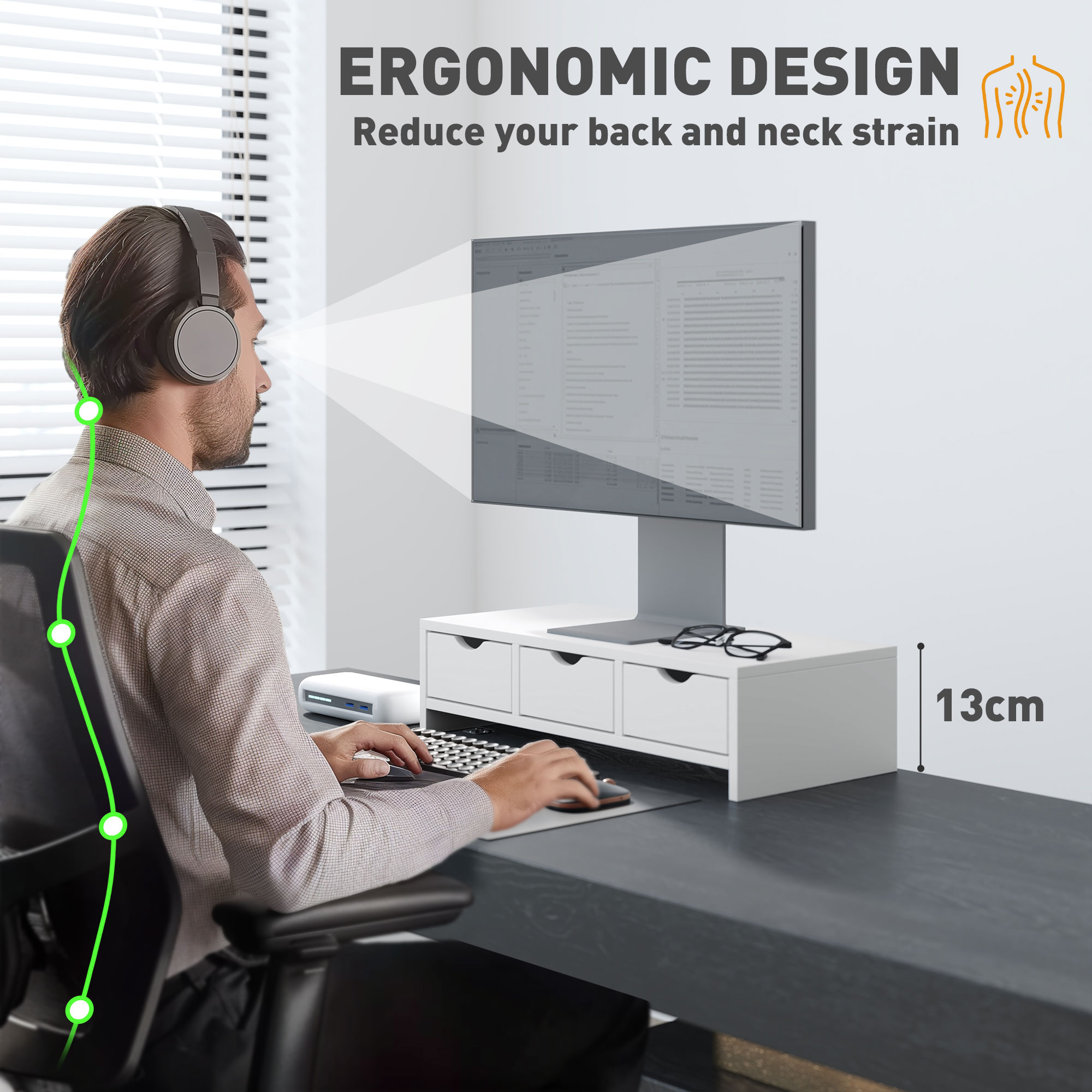 Monitor Stand Riser With 3 Drawers,Monitor For Laptop,Computer,PC,Small — image 2