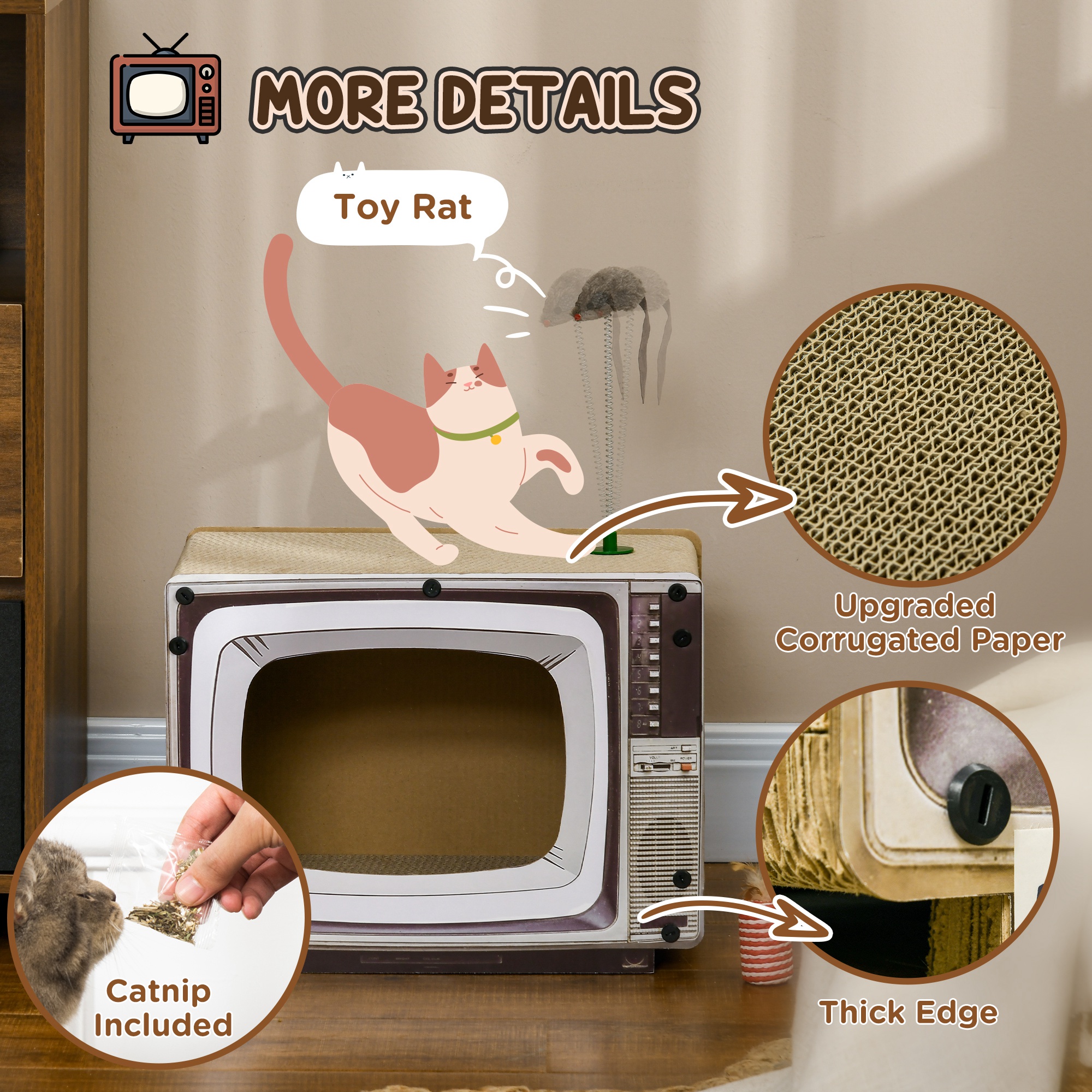 TV-Shaped Scratching Board With Scratcher,Catnip,Toy Rat,Cat Scratcher — image 2