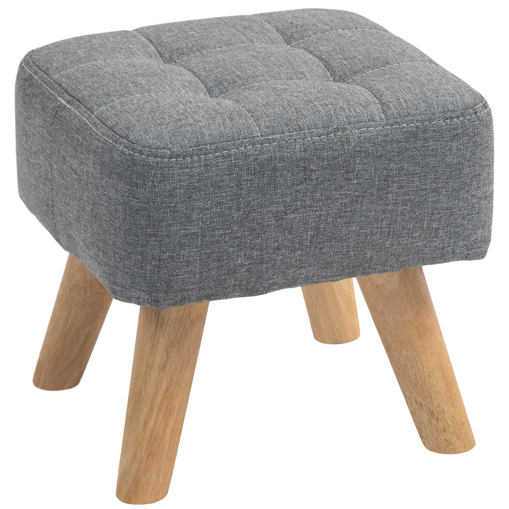 Linen-look square padded footstool-grey