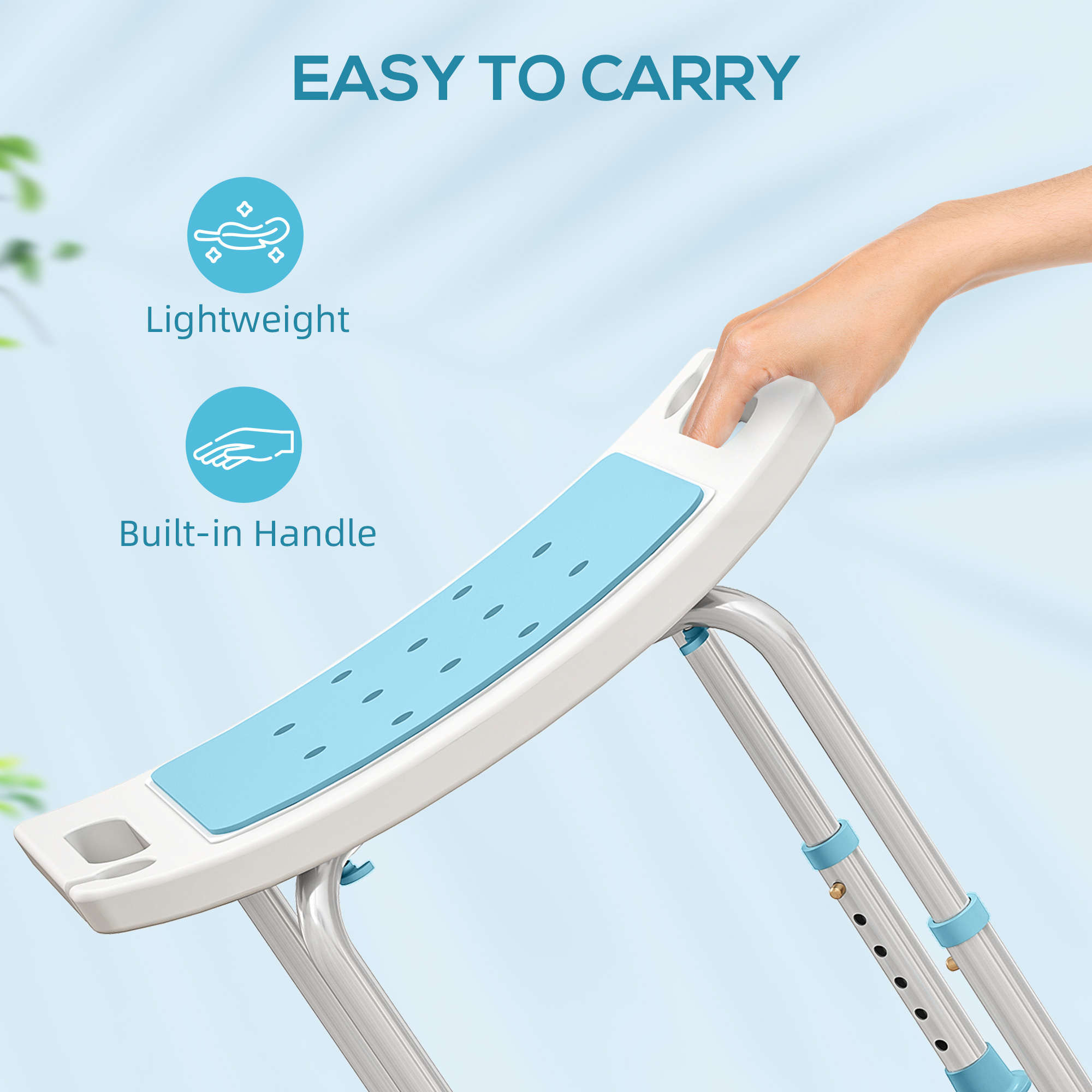 Shower Chair,Adjustable Height Stool With Aluminium Frame And Non-Slip — image 2