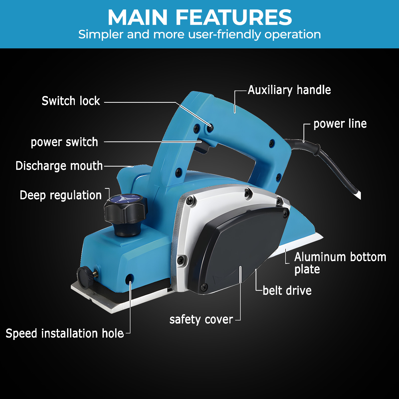 1200w electric wood planer corded wood plane handheld