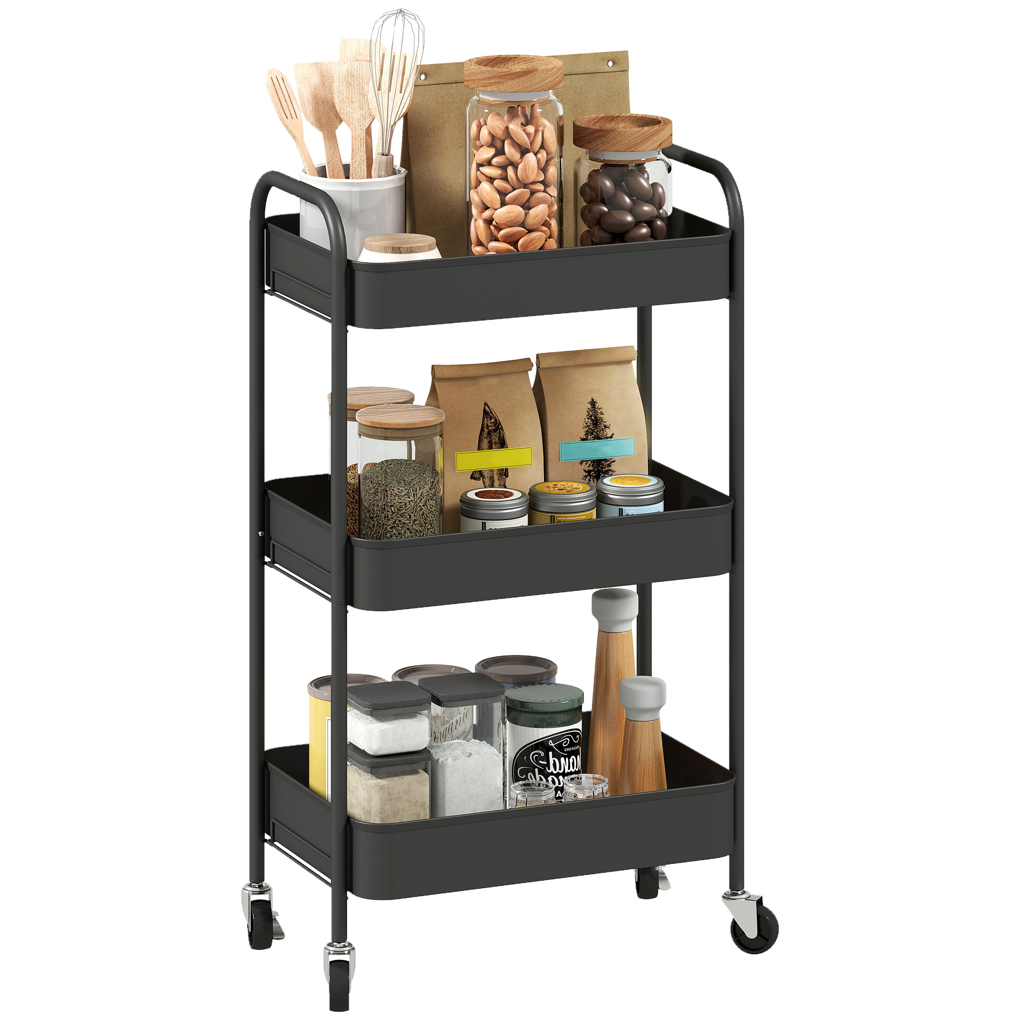 Three-Tier Steel Storage Trolley-Black