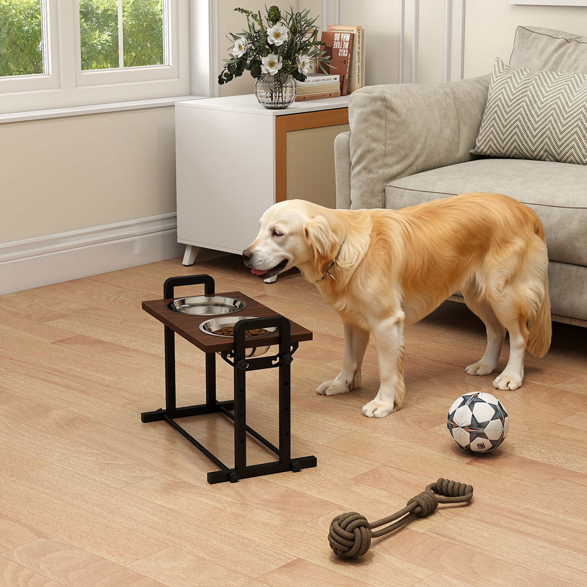 Raised Dog Bowls With Stand,4 Heights Adjustable Pet Feeder With 3 Adjustable Angles For Small,Medium & Large Breeds,Brown detail photo 9
