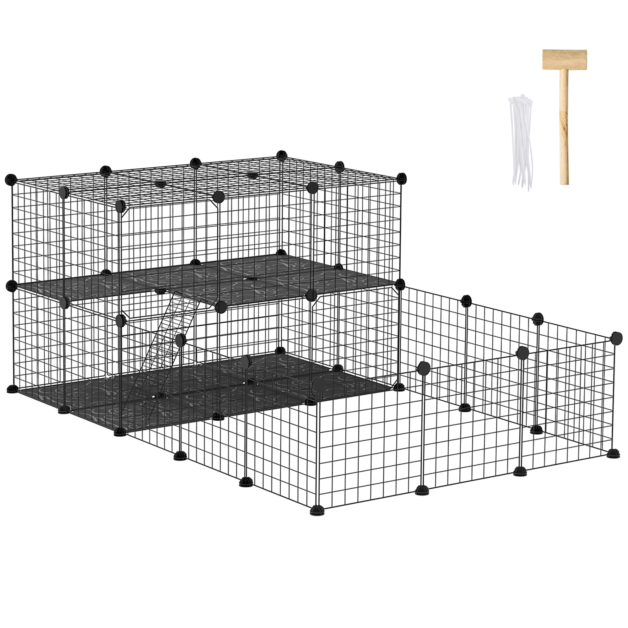 Pet Playpen With Door,Guinea Pigs Metal Mesh Cage For Small Animal,Chinchilla,175 X 105 X 70 CM,Black detail photo 12