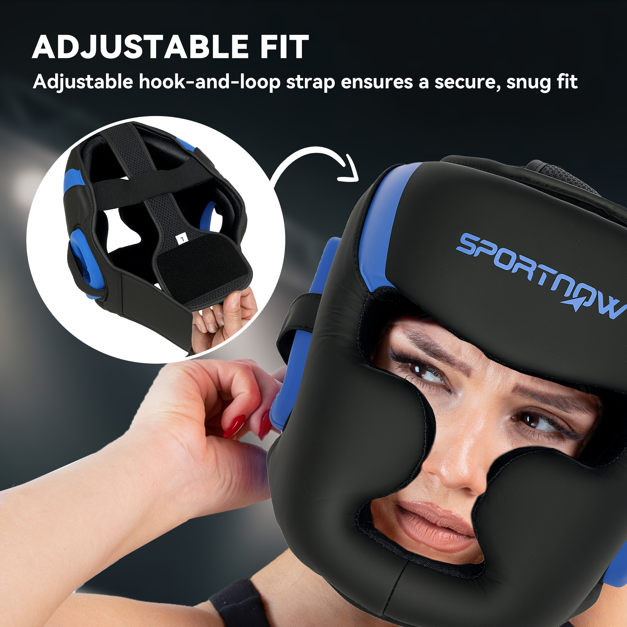 Boxing Headguard W/ Adjustable Strap For Sparring,Kickboxing,MMA,Blue/Black — image 2