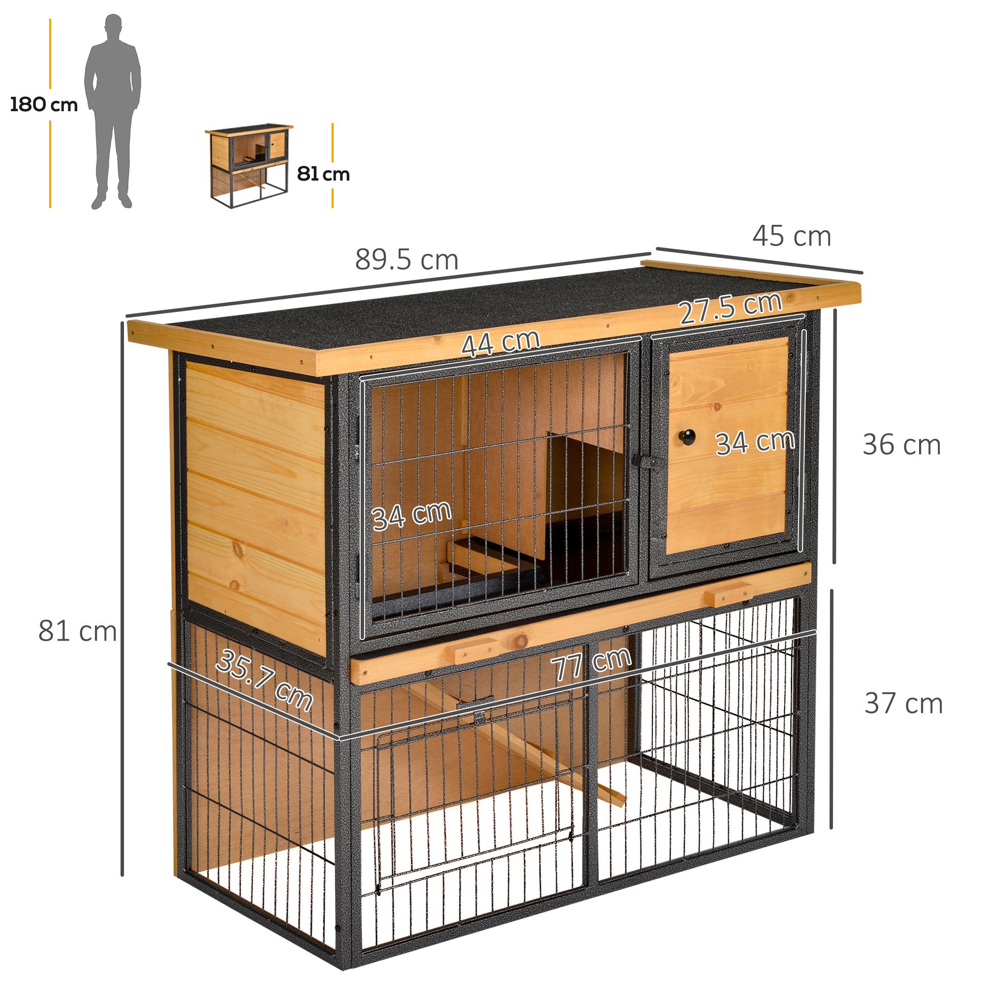 Guinea Pig Hutch Rabbit Hutch Wood-metal Elevated Pet House Bunny Cage With No-Leak Tray Ramp Openable Roof Outdoor 89.5 X 45 X 81cm Light Yellow detail photo 8