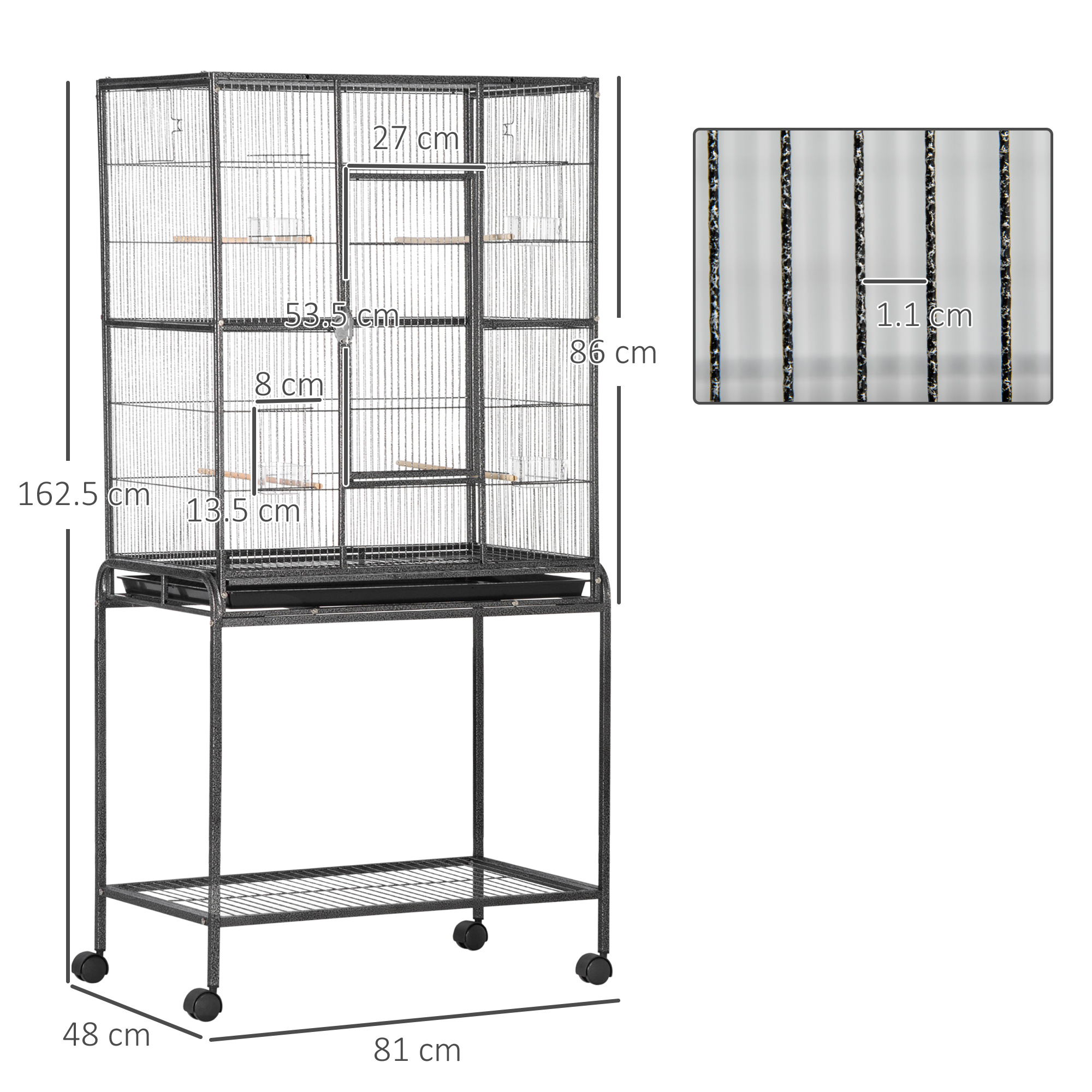 Large Bird Cage Budgie Cage With Stand,Storage Shelf,Wood Perch For Parrot Canary Parakeet Cockatiels,81 X 48 X 162.5 Cm detail photo 8