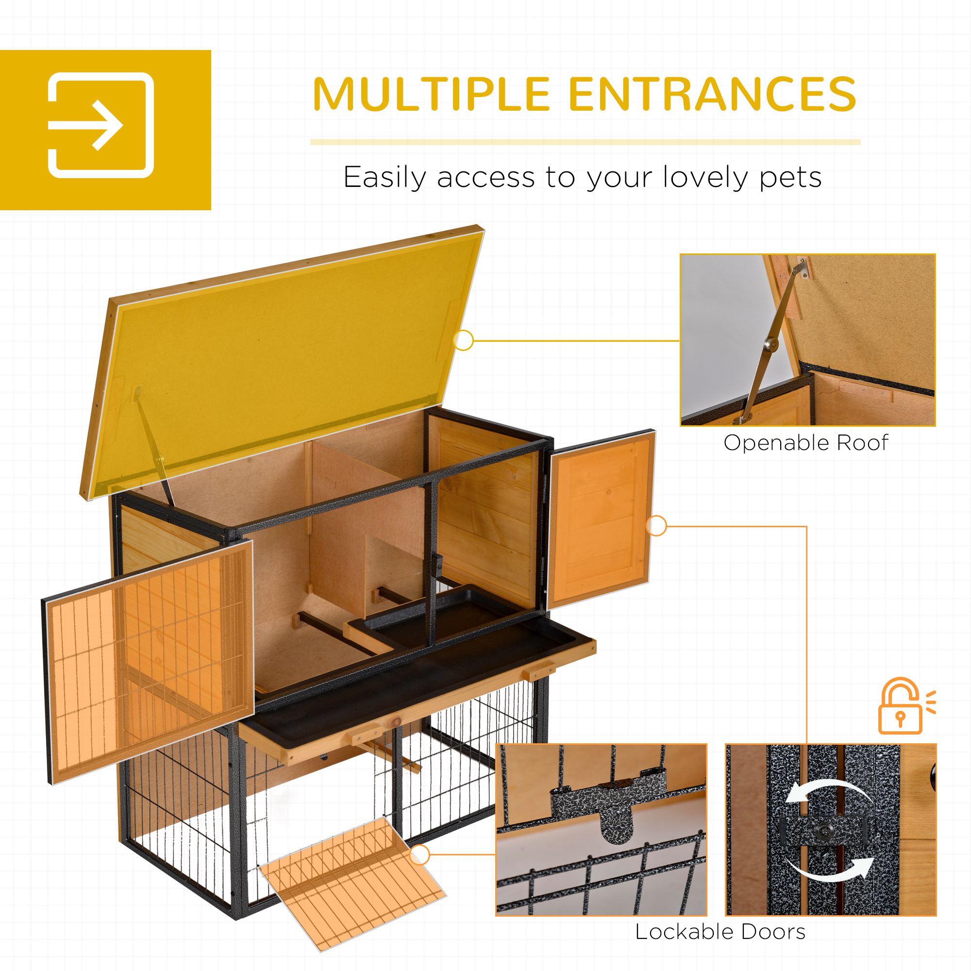 Guinea Pig Hutch Rabbit Wood-metal Elevated Pet House Bunny Cage With No-Leak — image 2