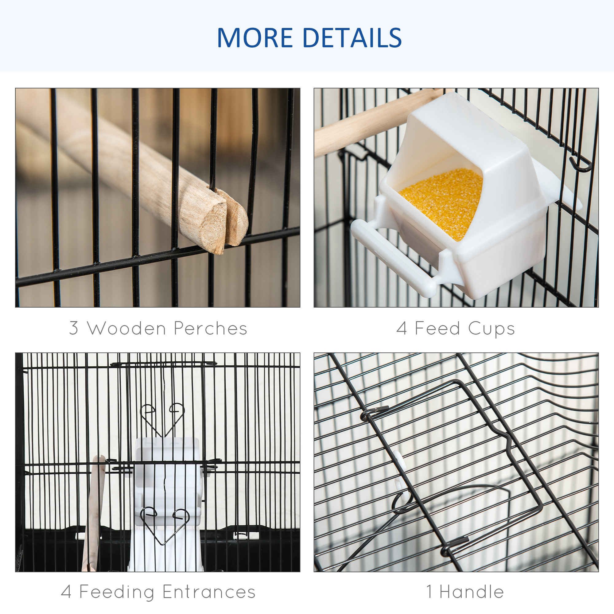 Large Metal Bird Cage With Stand,Perches,Food Bowls,Swing,for Budgies,Parakeets,Black detail photo 2