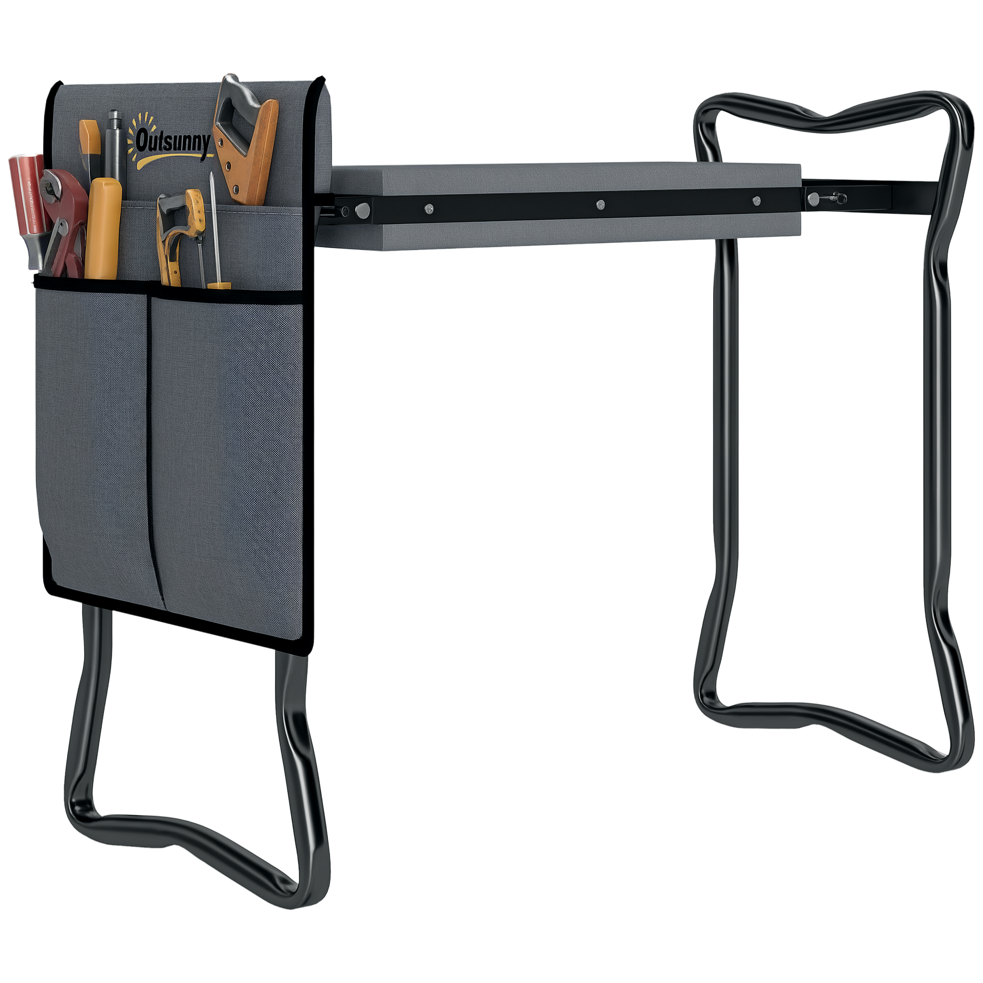 Steel Frame Padded Garden Kneeler,with Tool Bag-Grey