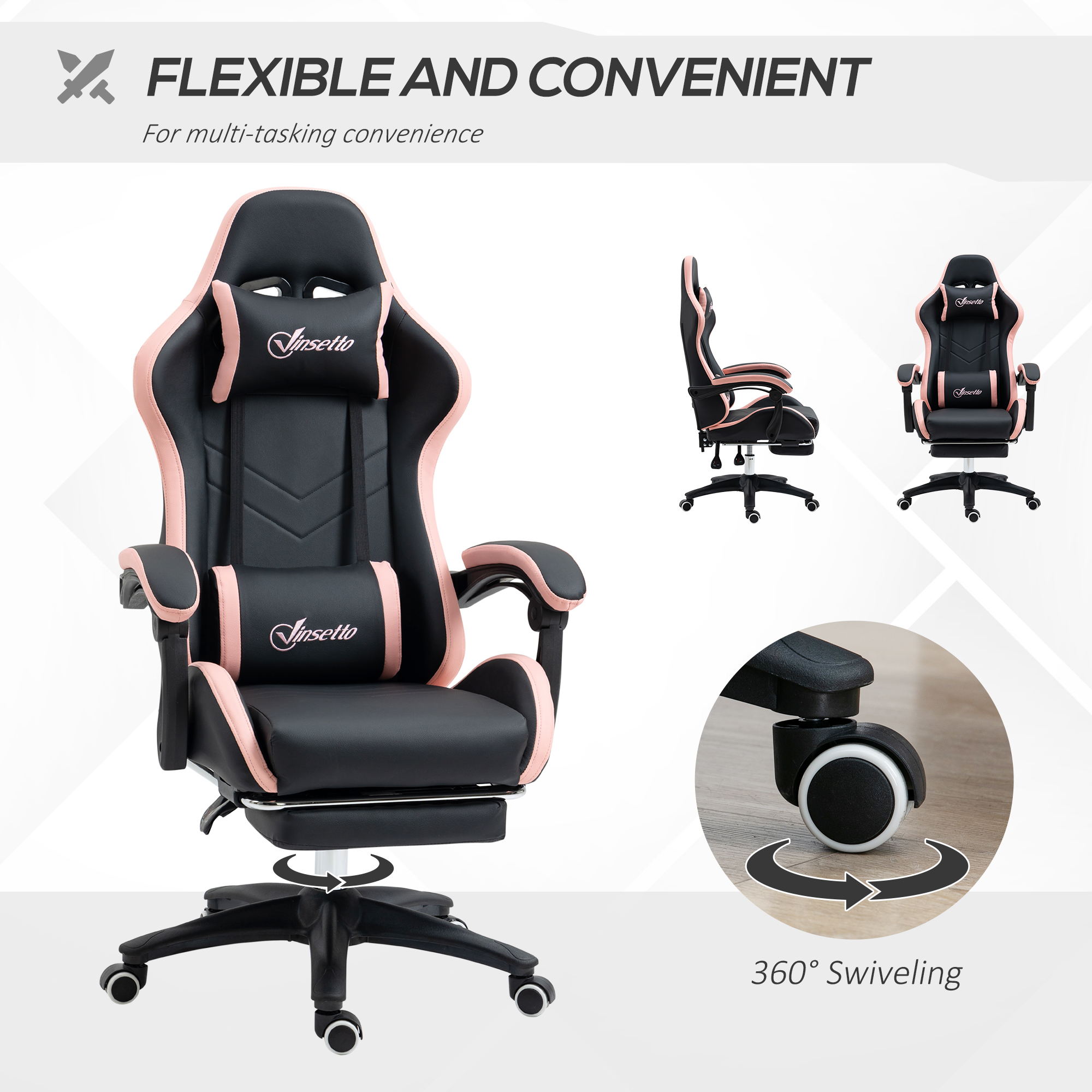 Computer Gaming Chair,PU Leather Office Desk Chair With Footrest,Swivel — image 3