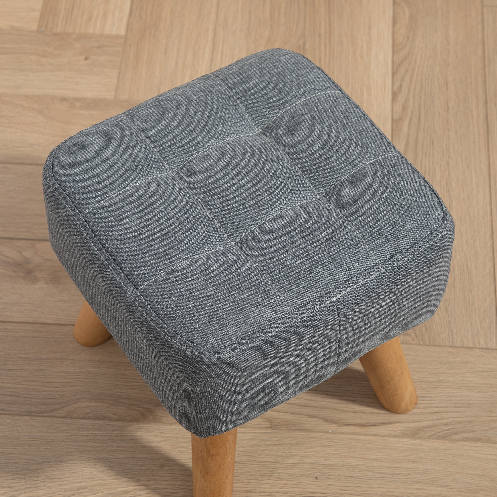 Linen-look square padded footstool-grey