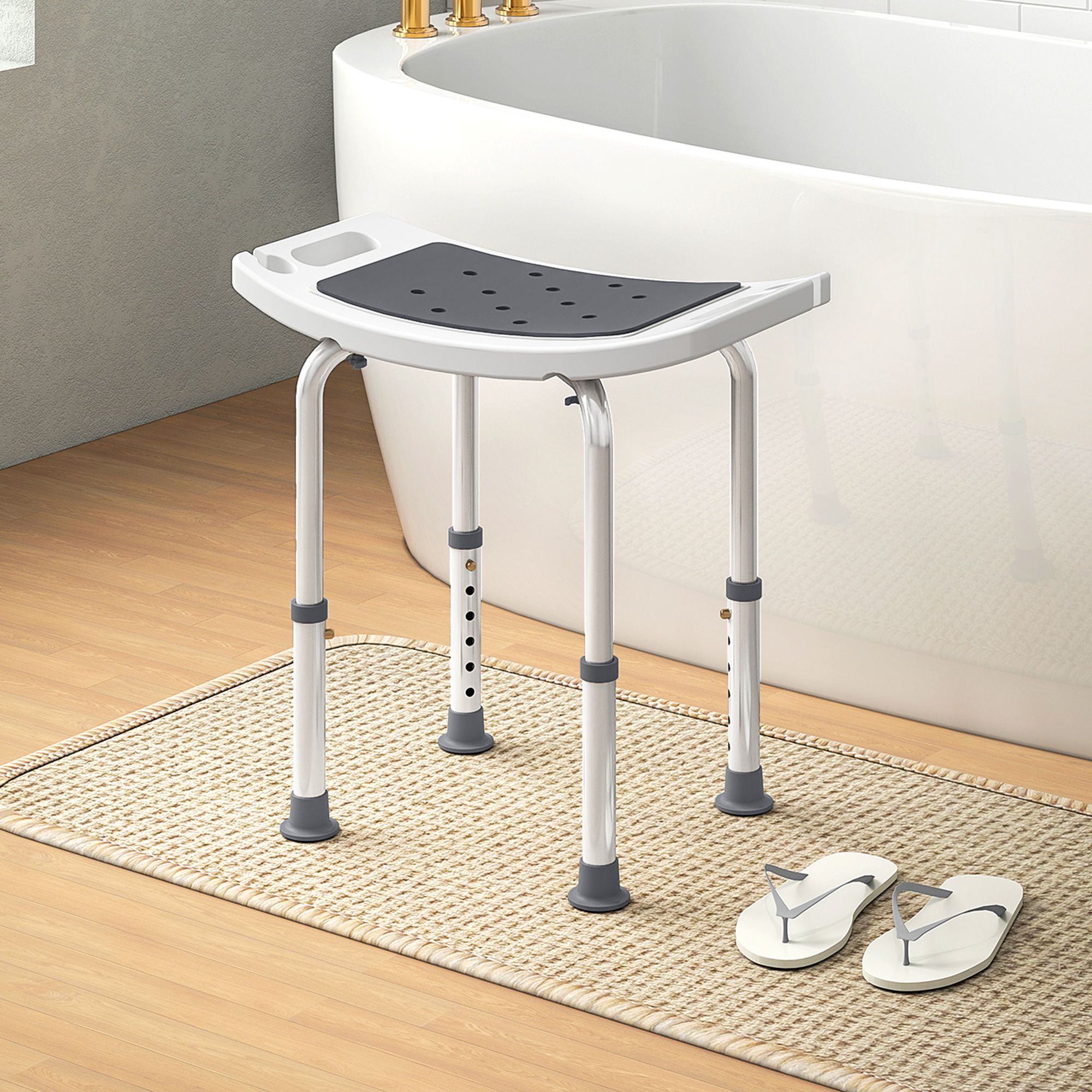Shower Chair,Adjustable Height Stool With Aluminium Frame And Non-Slip — image 2