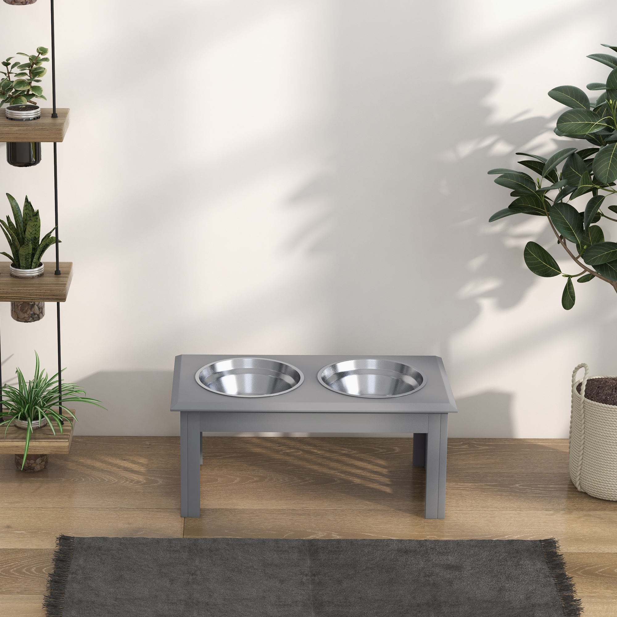Raised Dog Feeding Bowls With Stand Grey [Medium]