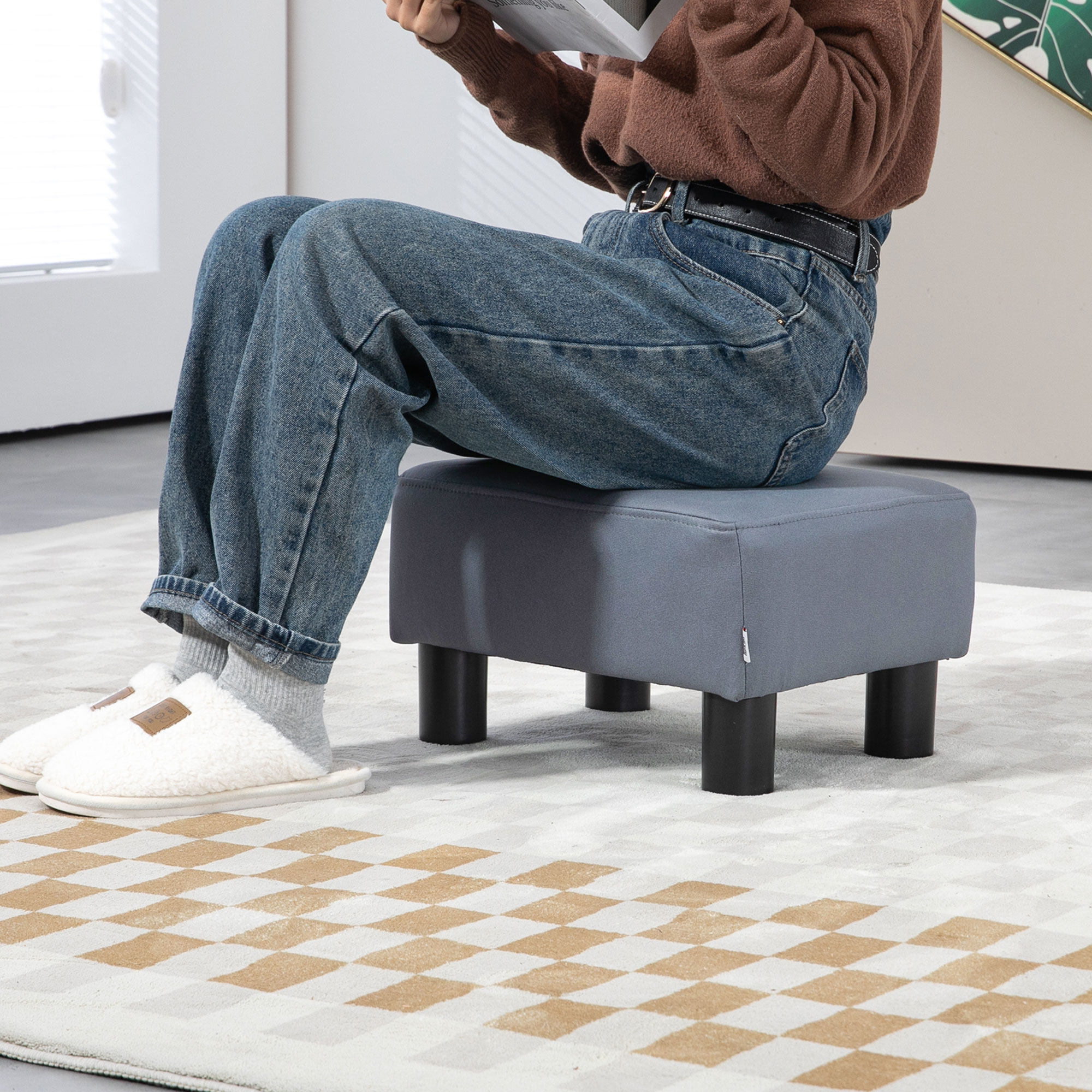 Microfiber Cloth Footstool,Small Foot Rest,Rectangle Sofa Stool For Bedroom — image 3