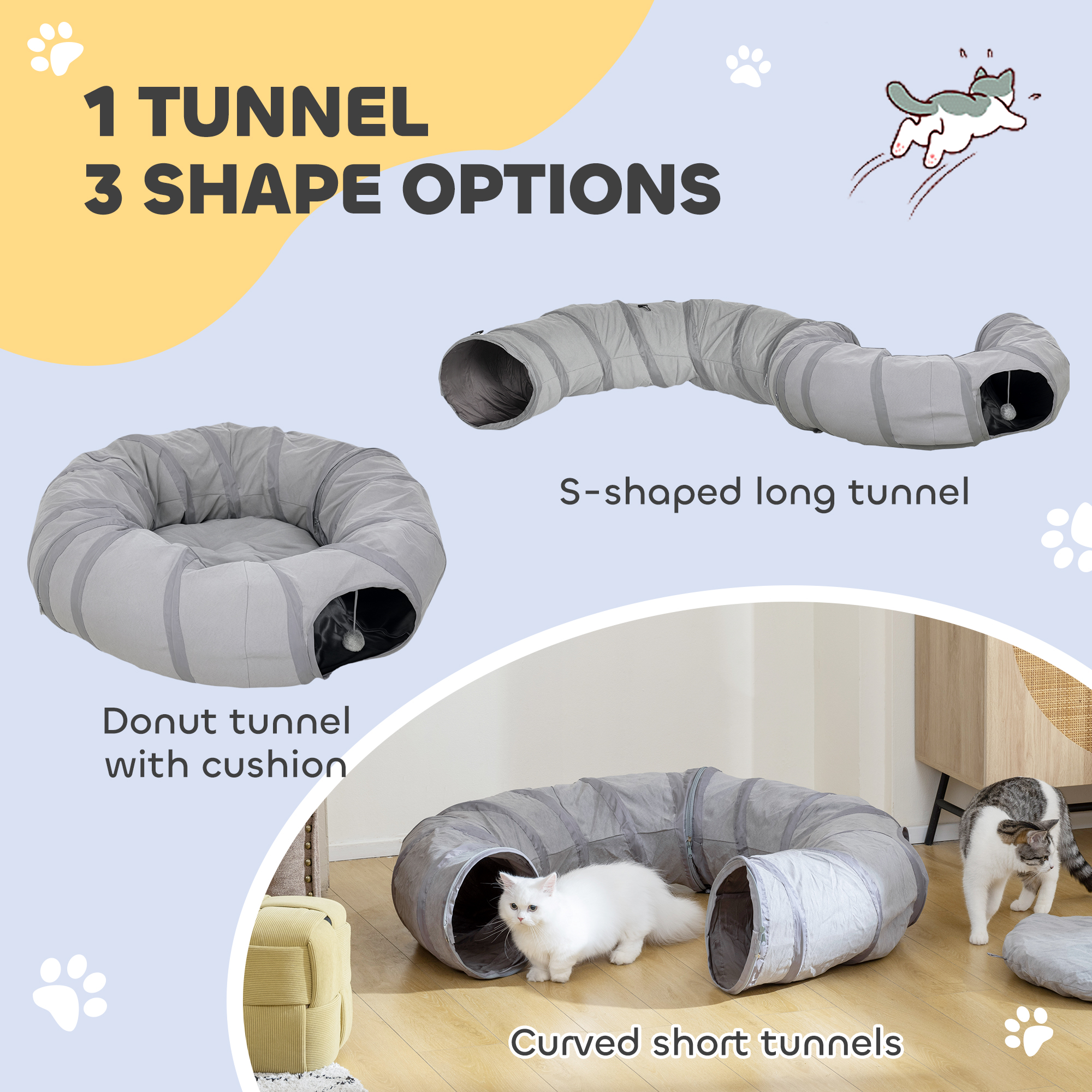 2 In 1 Cat Tunnel With Bed,Cat Play Ball & Peek Hole For Indoor Cats,Grey — image 4