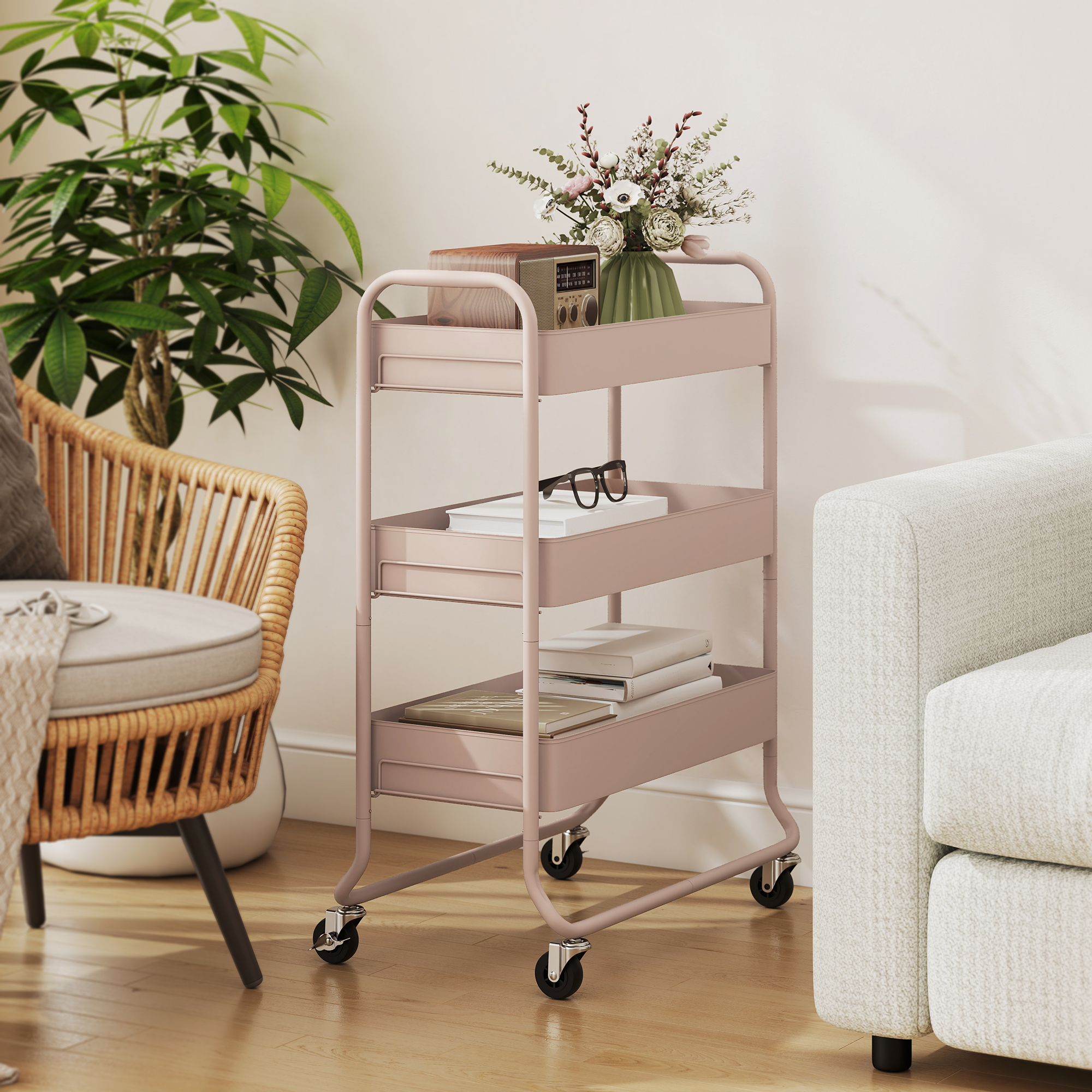 3-Tier Storage Trolley On Wheels,Rolling Utility Cart With Mesh Backets — image 4
