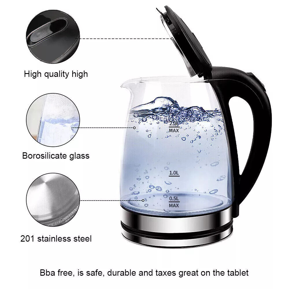 2L Electric Kettle Fast Boil Quiet Glass Kettle 360 Blue