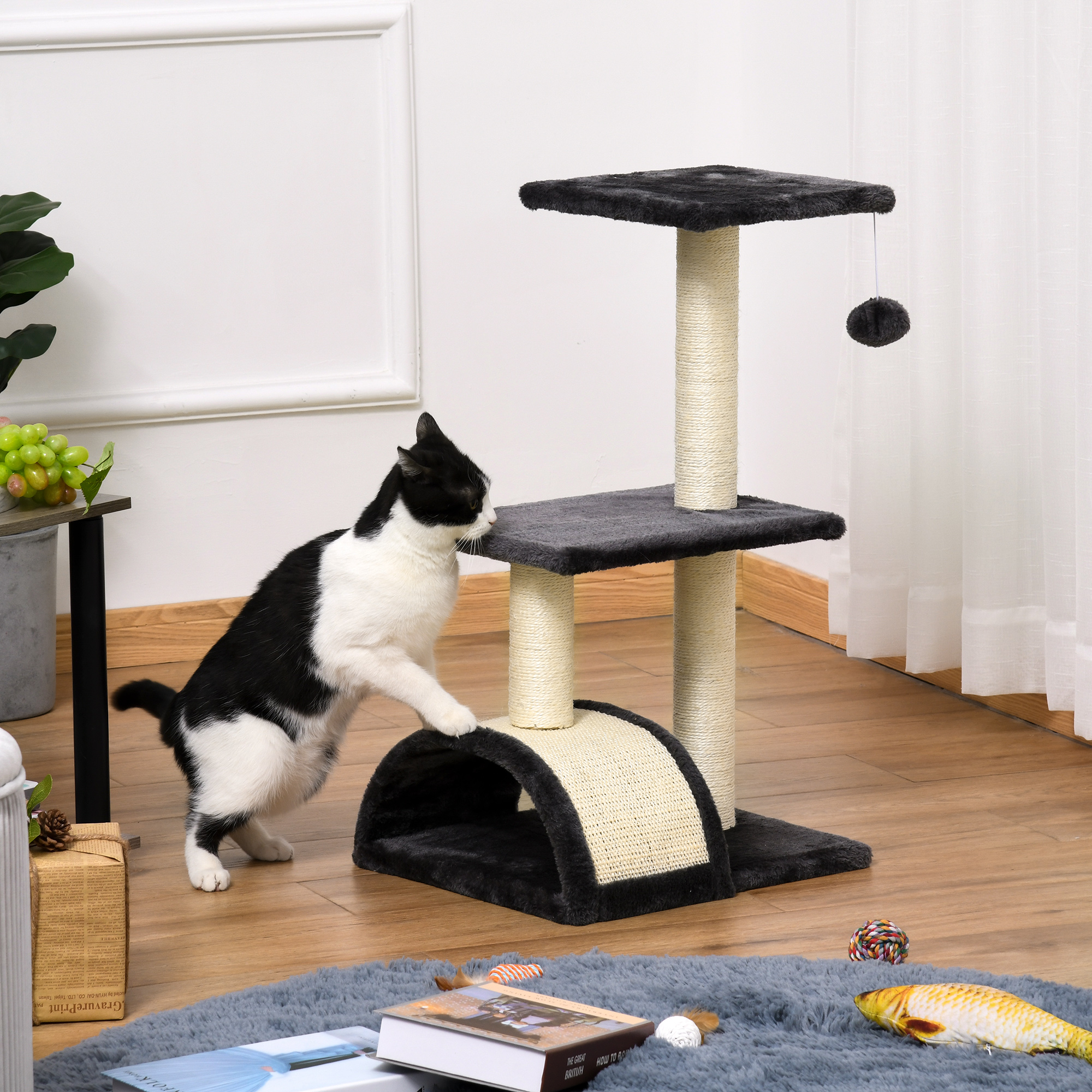 72cm Cat Tree With Scratching Post,Pad For Indoor Cats-Black