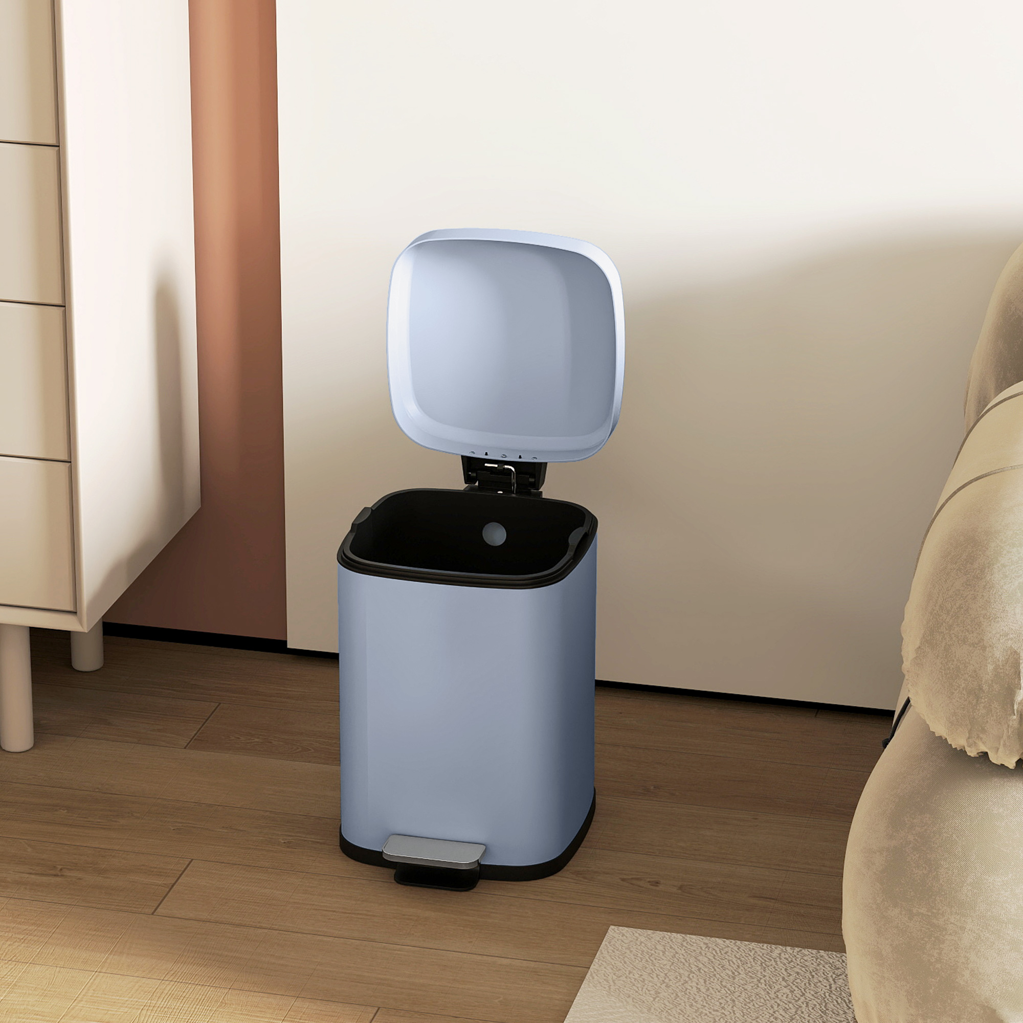 12L Modern Boxy Metal Home Kitchen Bin-Light Blue — image 5