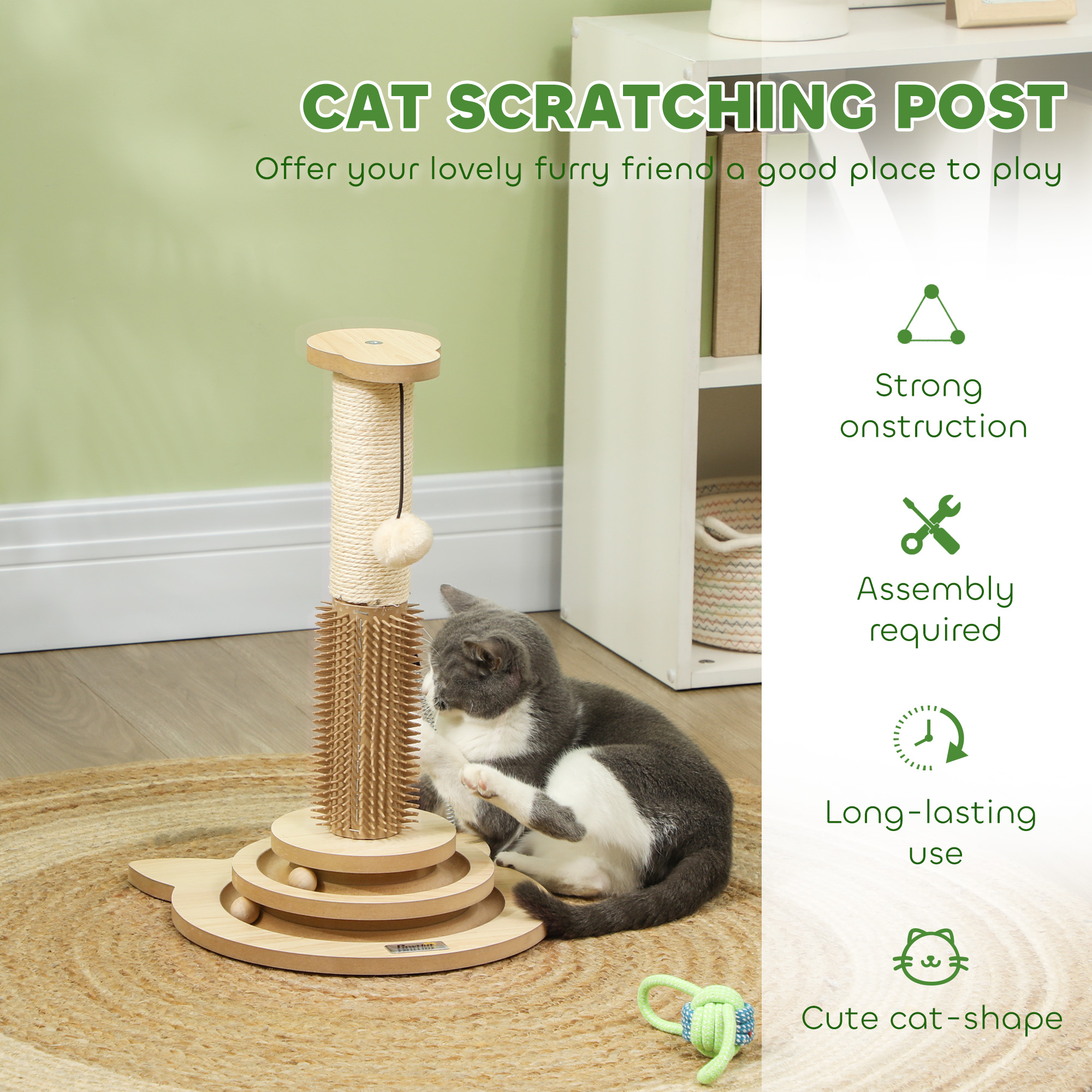 49cm 5 In 1 Cat Scratching Post With Sisal Post,Track Ball,Self Grooming — image 5
