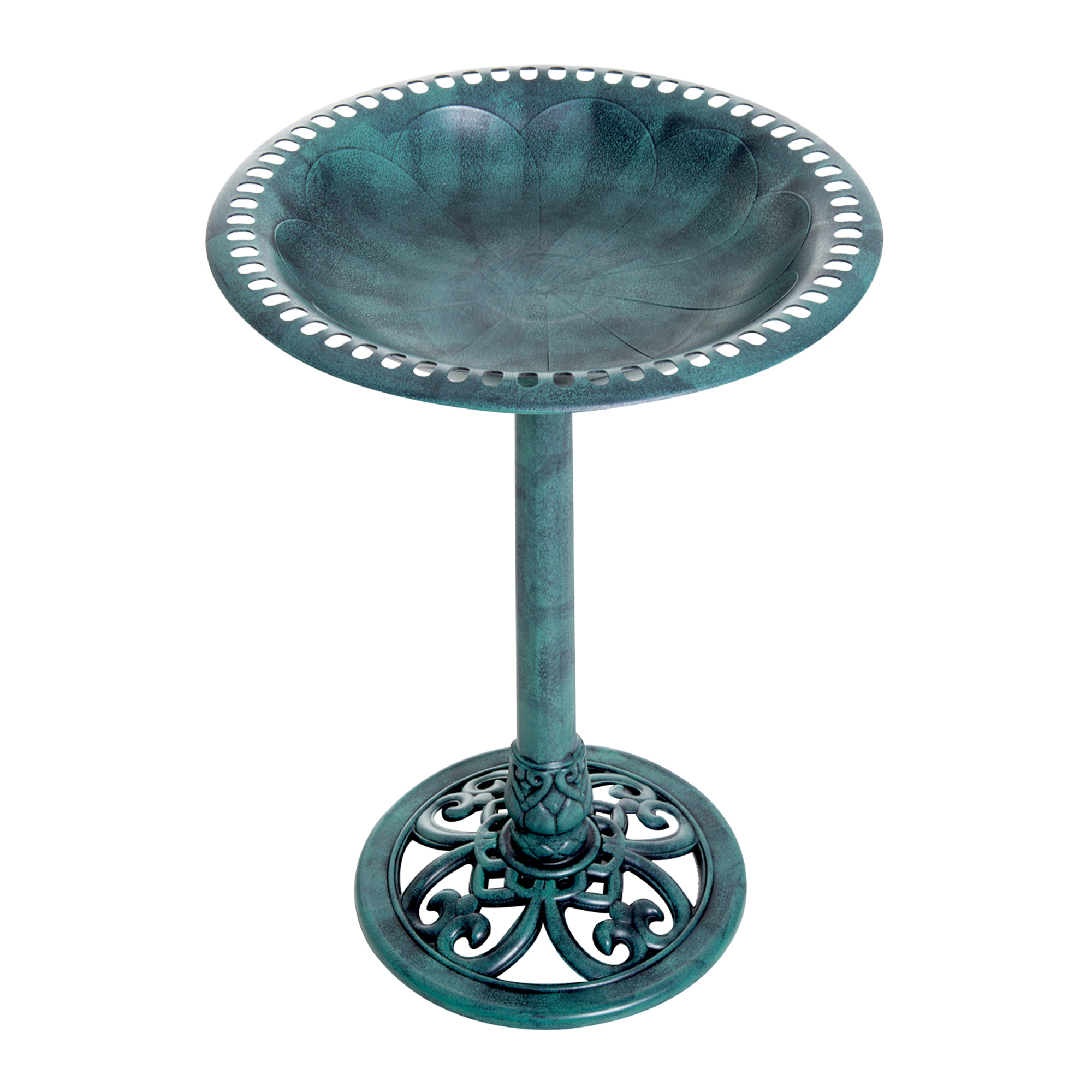 Garden Bird Bath Outdoor Decrative Garden Feeder Stand With Scallop-like Pattern,Time-Worn Finish,50cm,Green