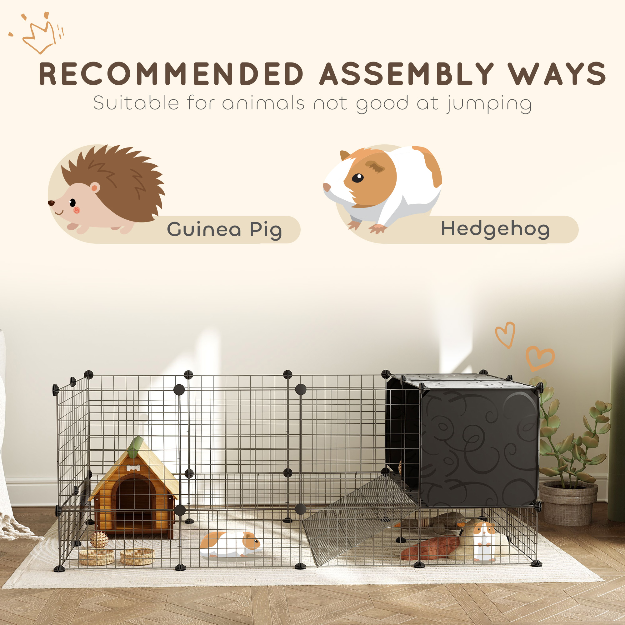 DIY Small Animal Cage With Elevated Huts,C&C For Guinea