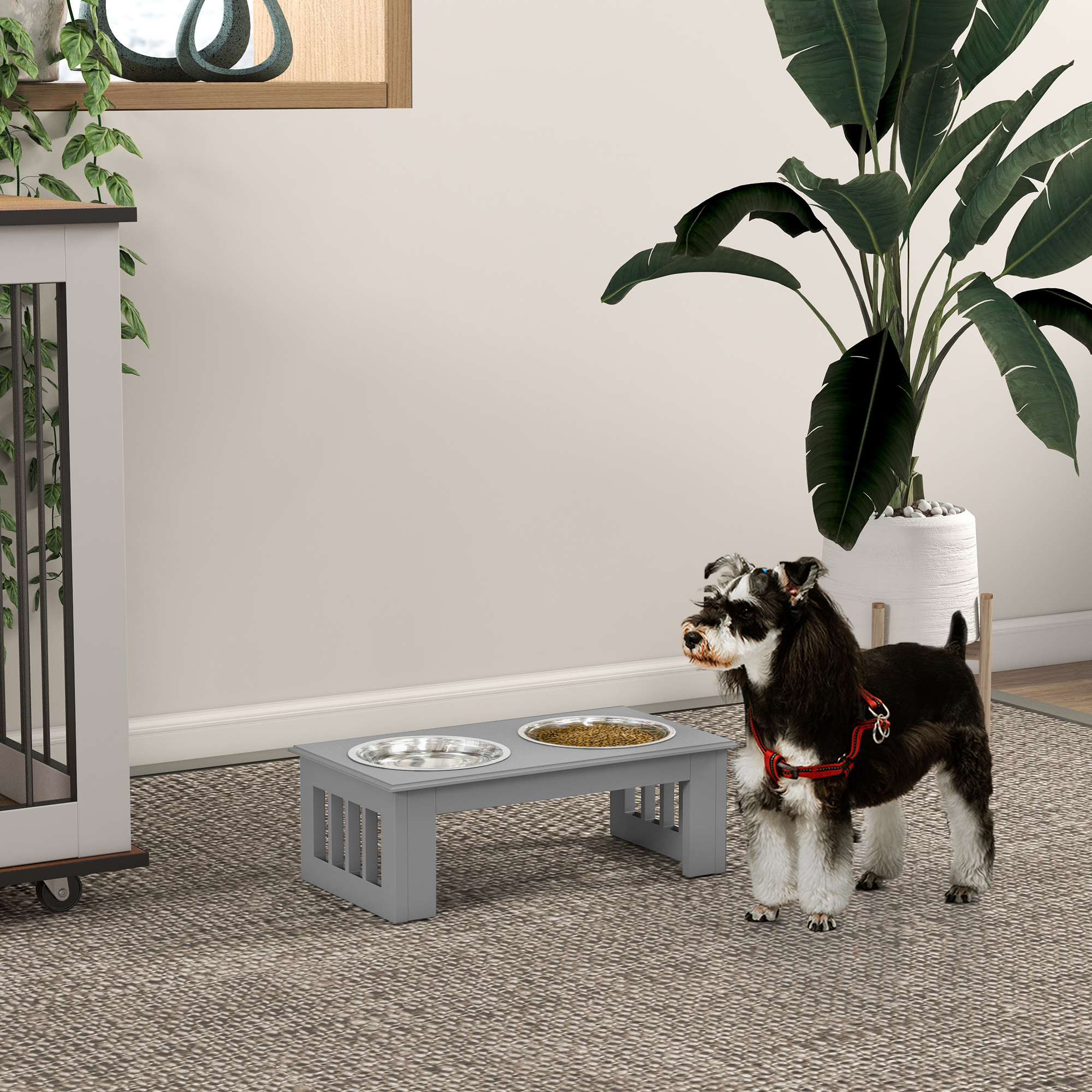Raised Dog Feeding Bowls With Stand Grey [Small]