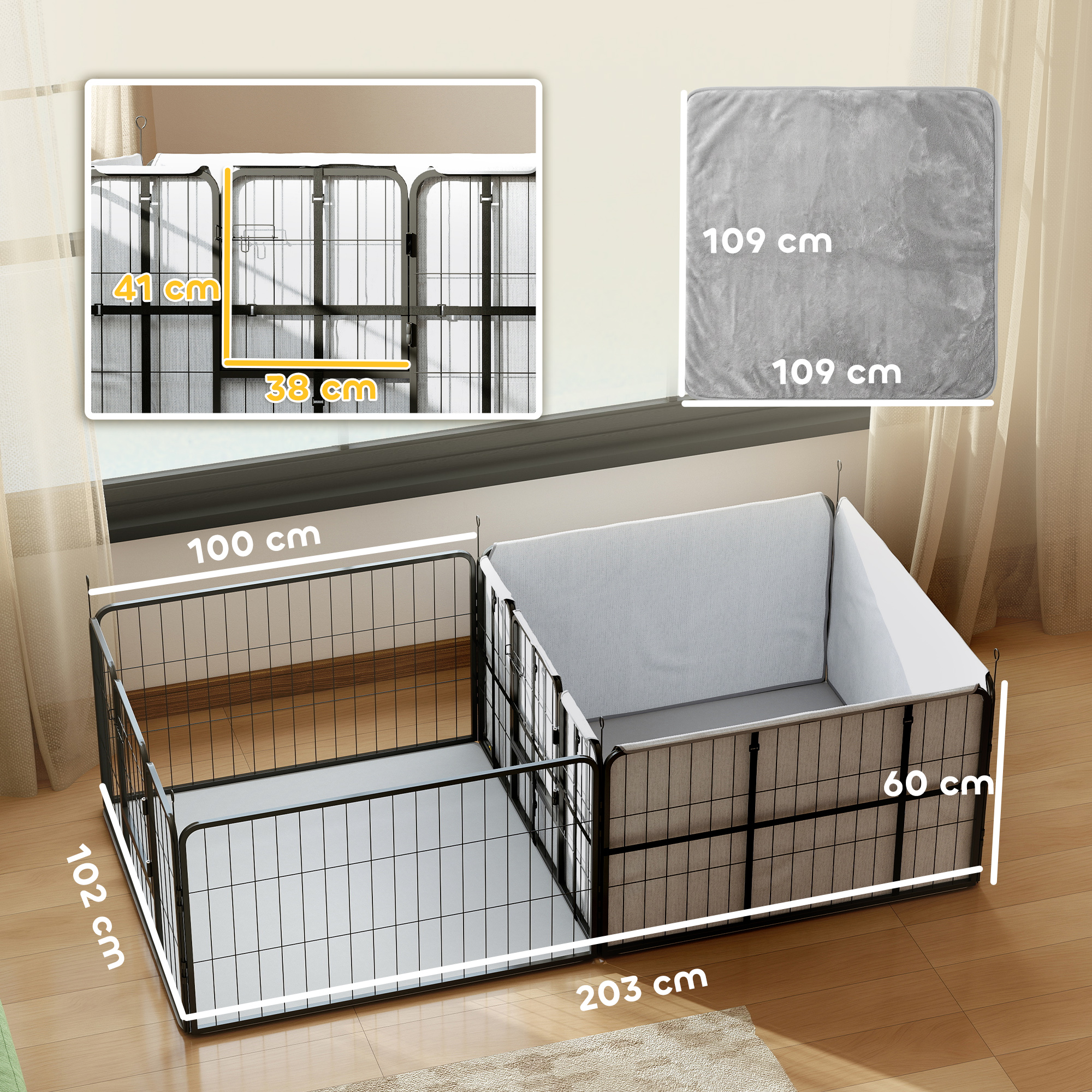 Seven-Panel Dog Whelping Box,Dog Playpen With Washable Whelping Pads,Wind-Resistant Fabric,for Small And Medium Dogs detail photo 8