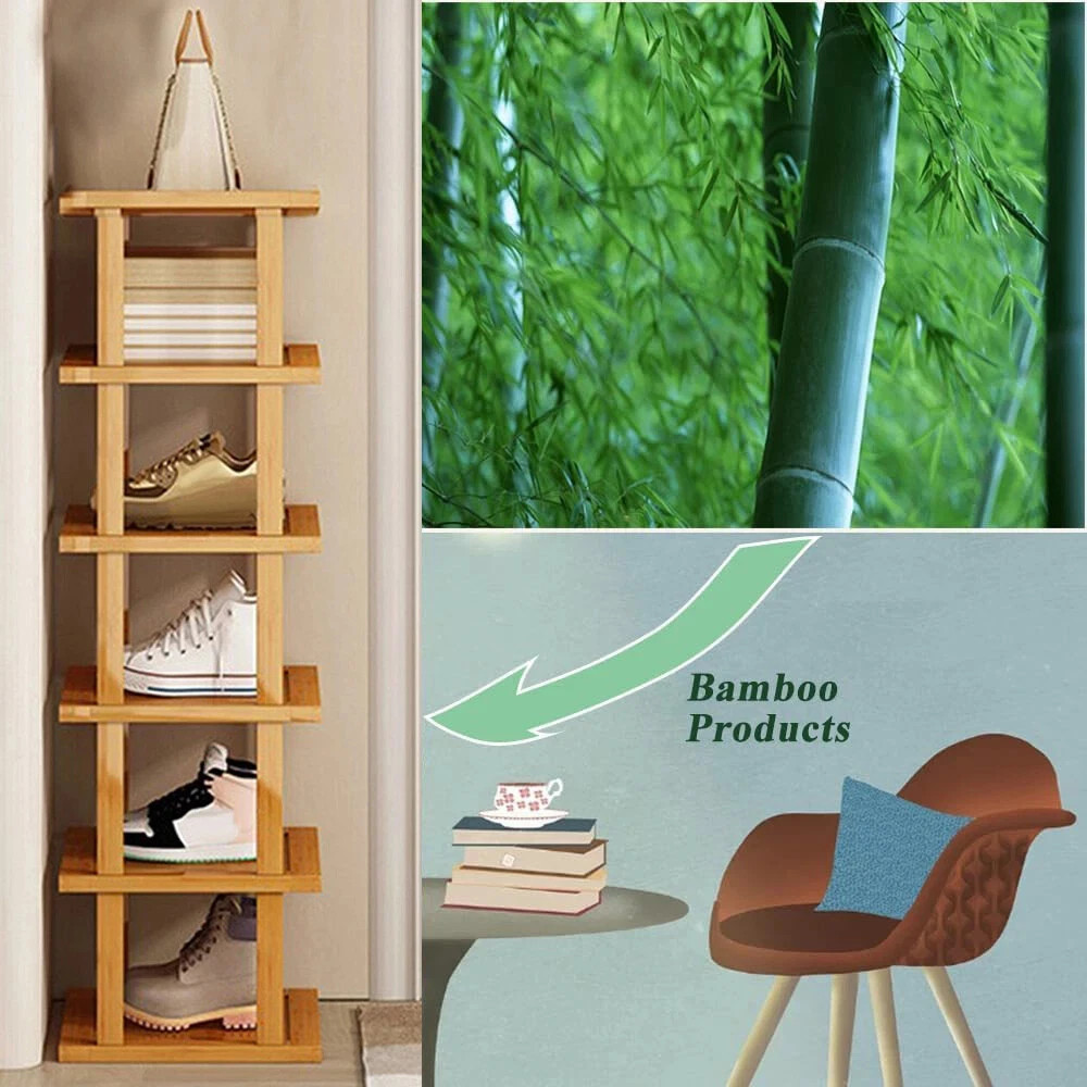 6-Tier Bamboo Shoe Rack-Vertical Space Saving Organizer Corner Shelf UK — image 3
