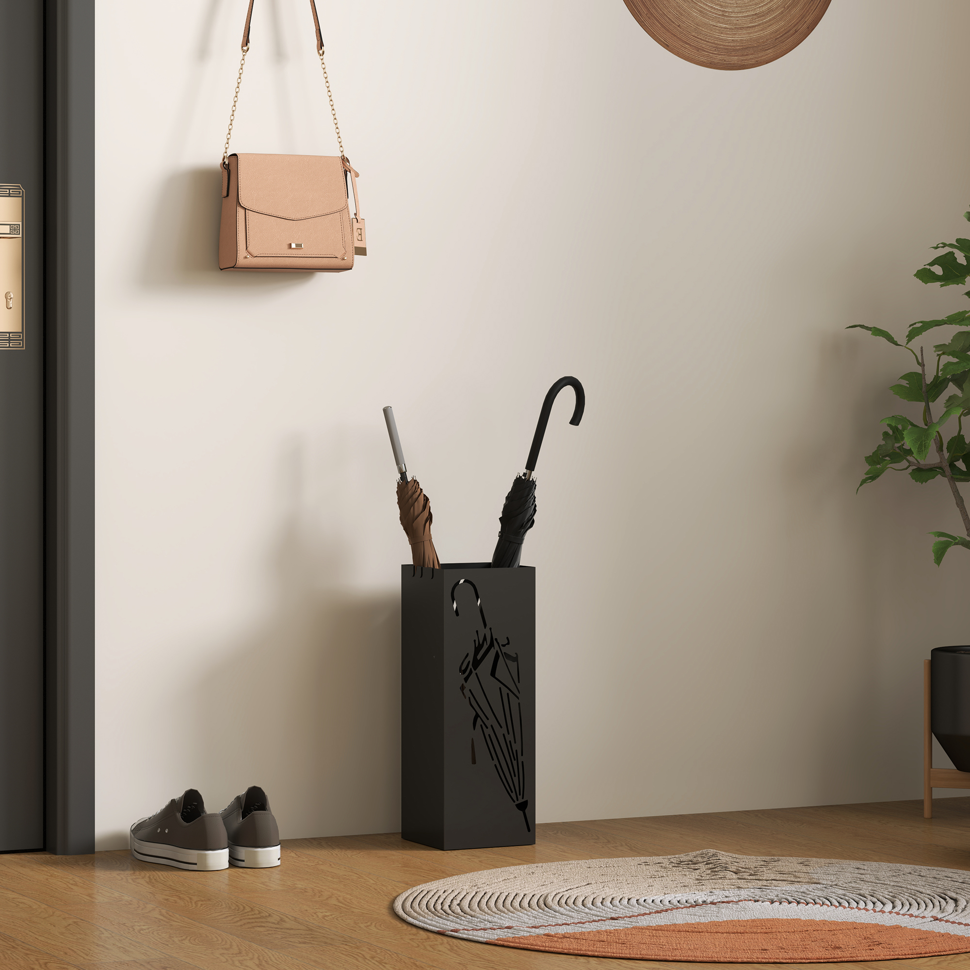 Metal Umbrella Stand,Square Holder With 4 Hooks And Removable Drip — image 3