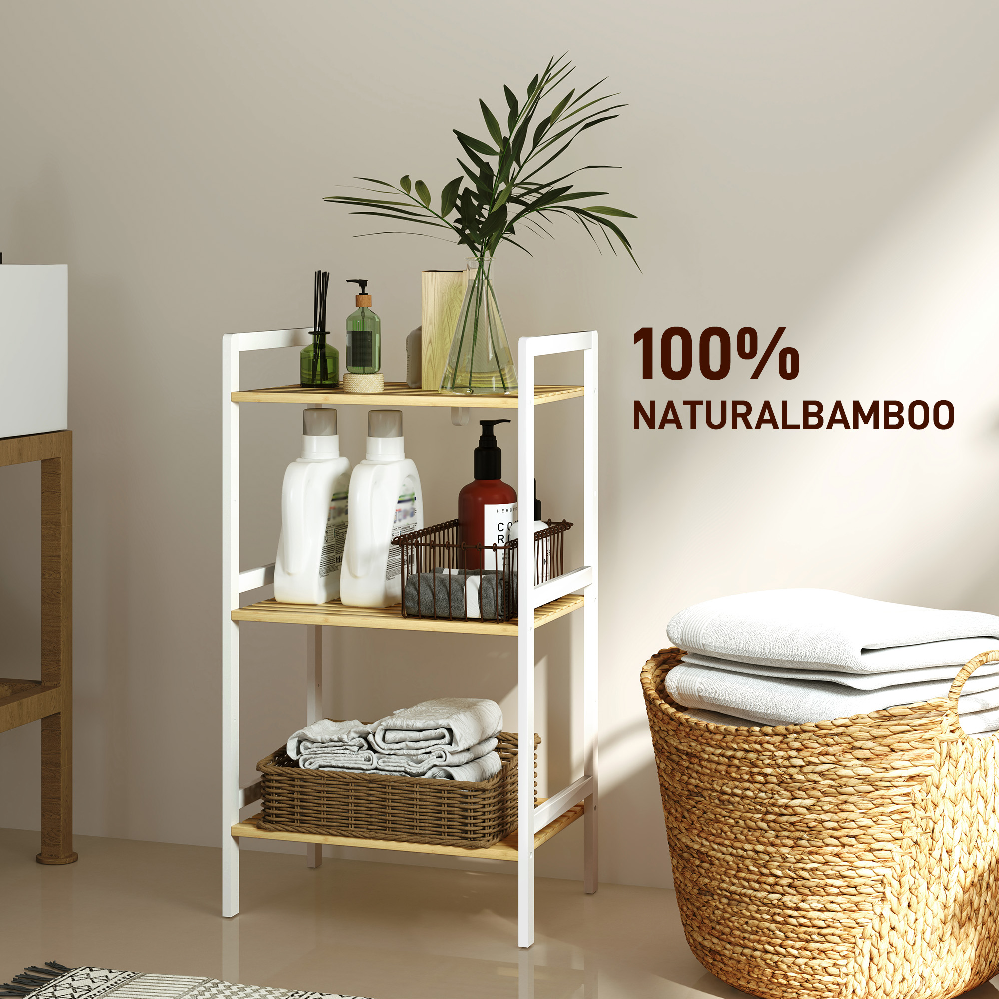Three-Tier Bamboo Adjustable Shelf Storage Unit — image 5