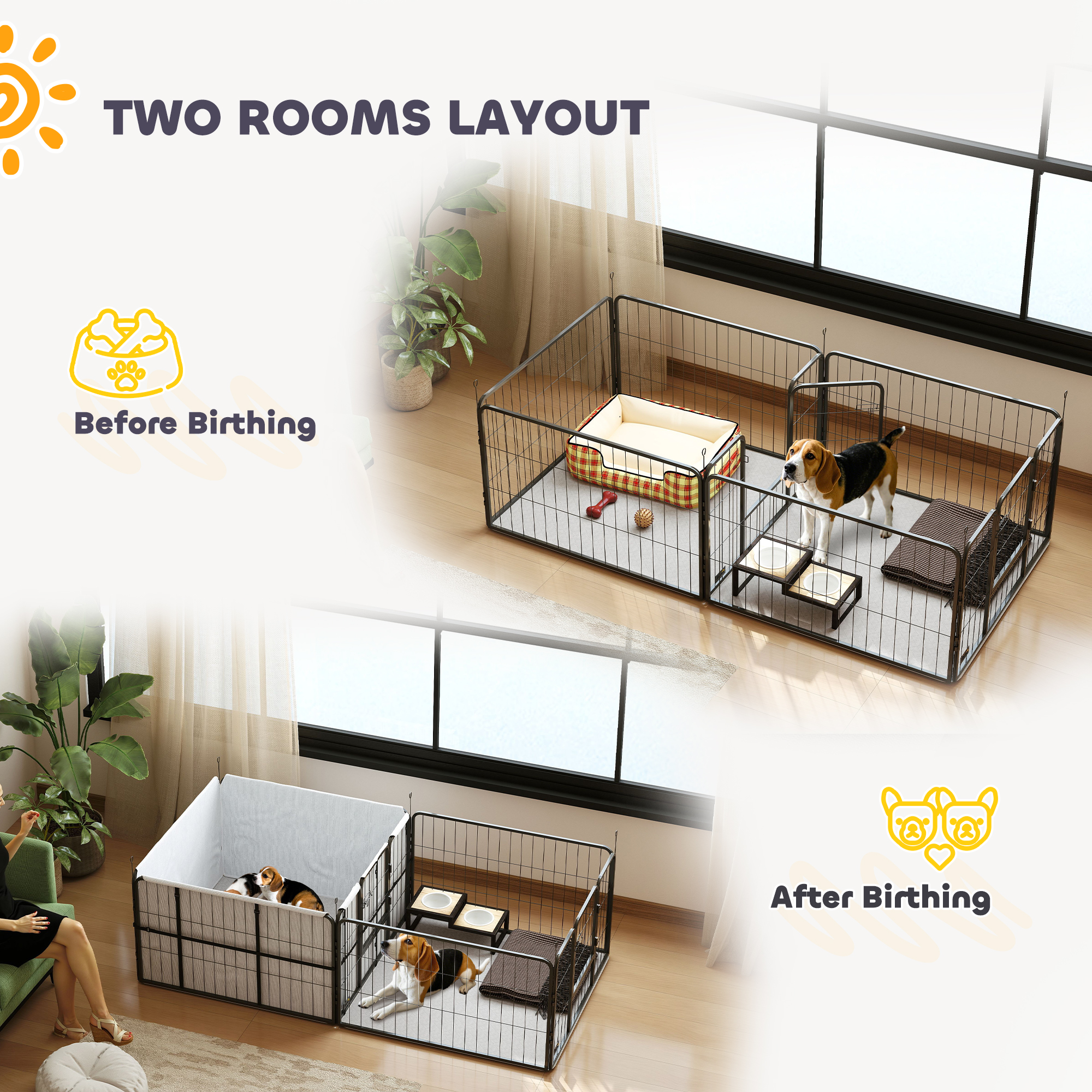 Seven-Panel Dog Whelping Box,Dog Playpen With Washable Pads,Wind-Resistant — image 4