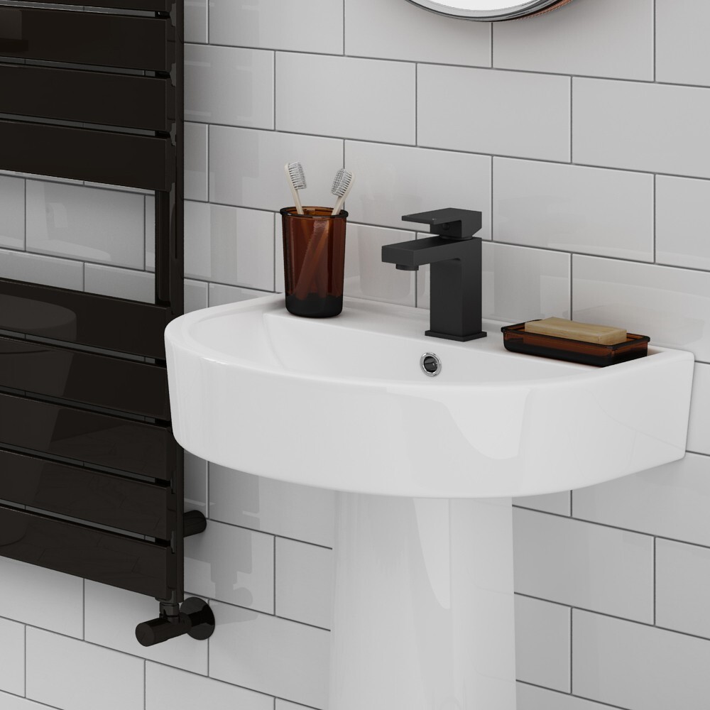 Black Square Waterfall Cloakroom Large Basin Mixer Tap Sink Mono Bathroom &Waste — image 4