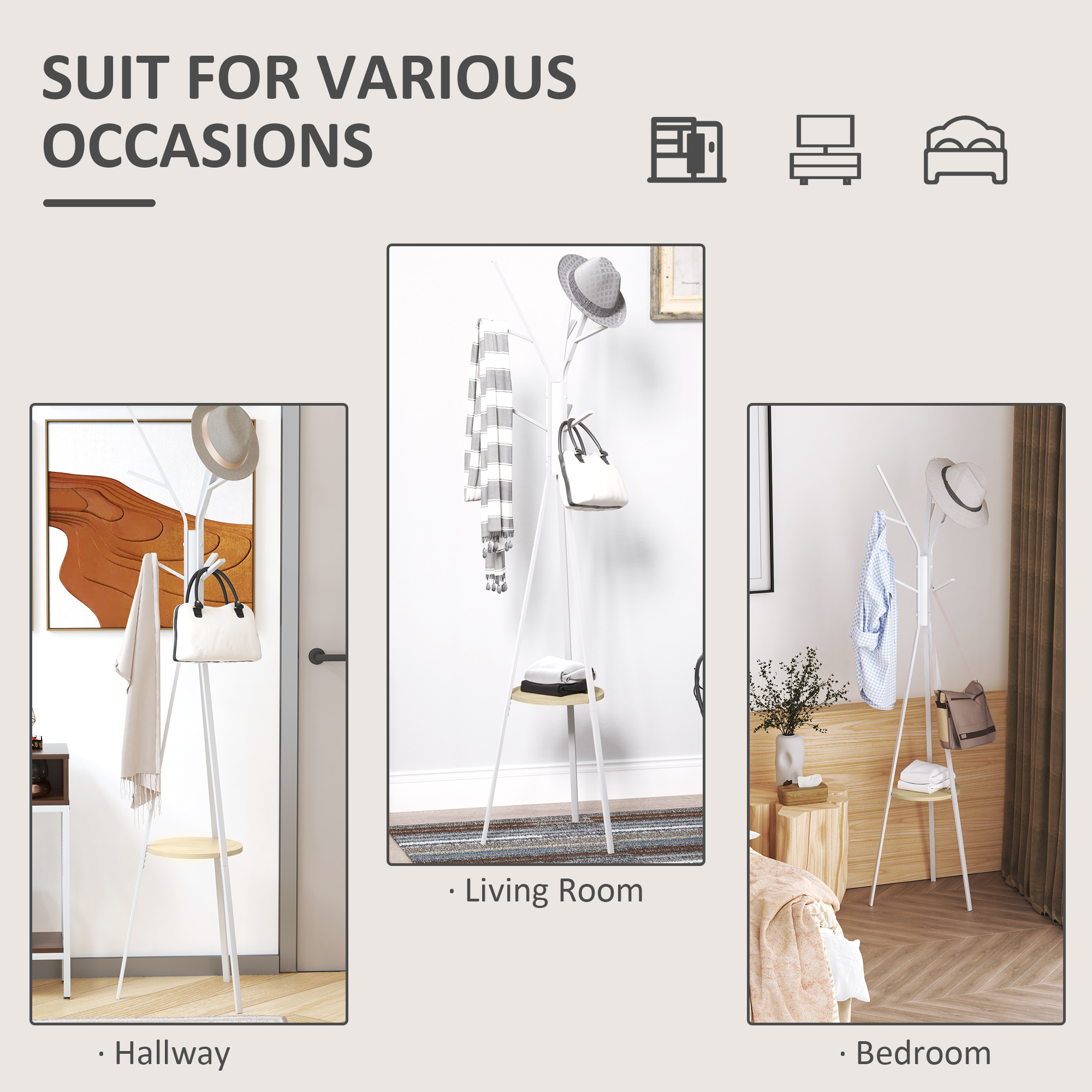 Freestanding Metal Coat Rack Stand 9 Hooks Clothes Tree With 1 Shelf Hat — image 3