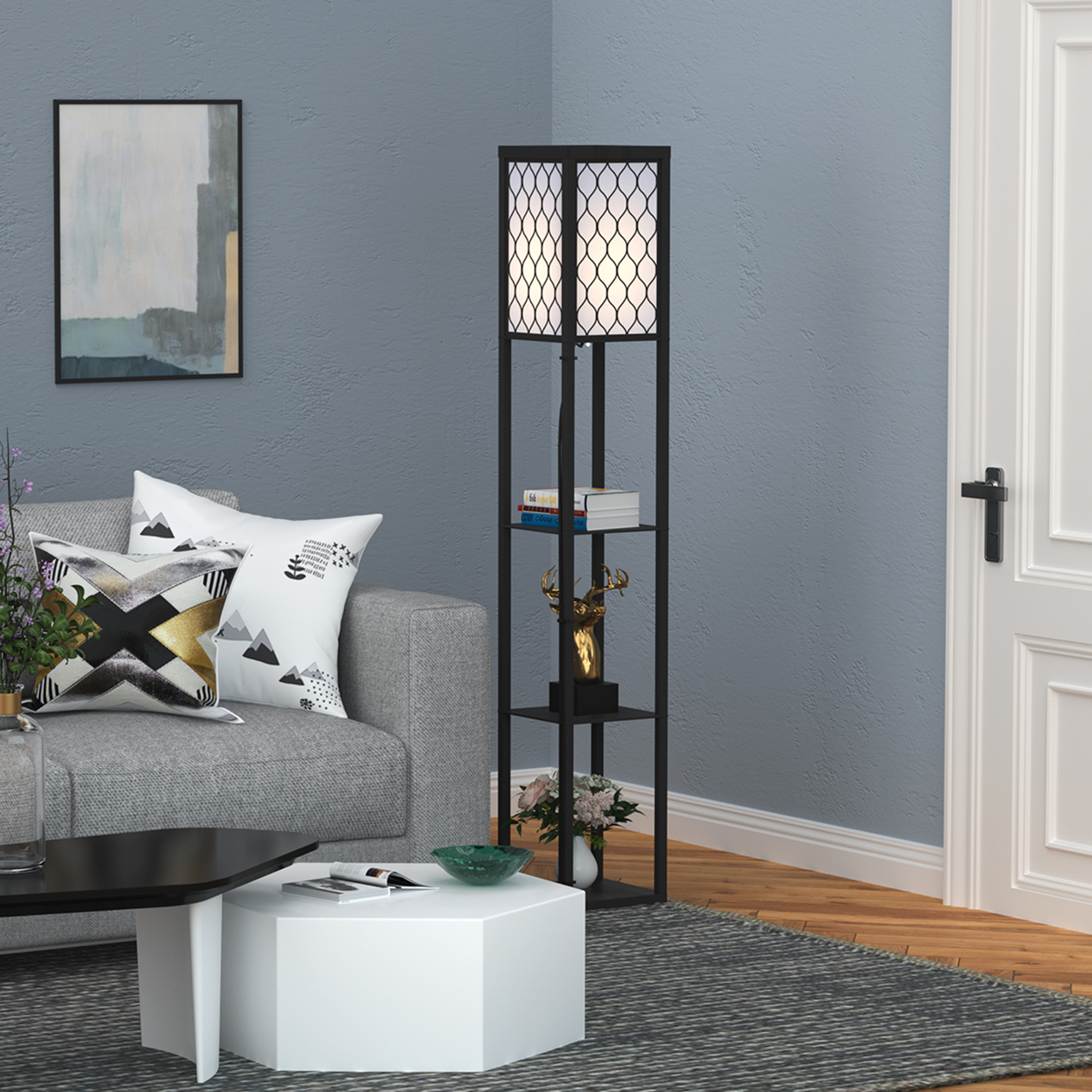 Three-Shelf Standing Lamp-Black