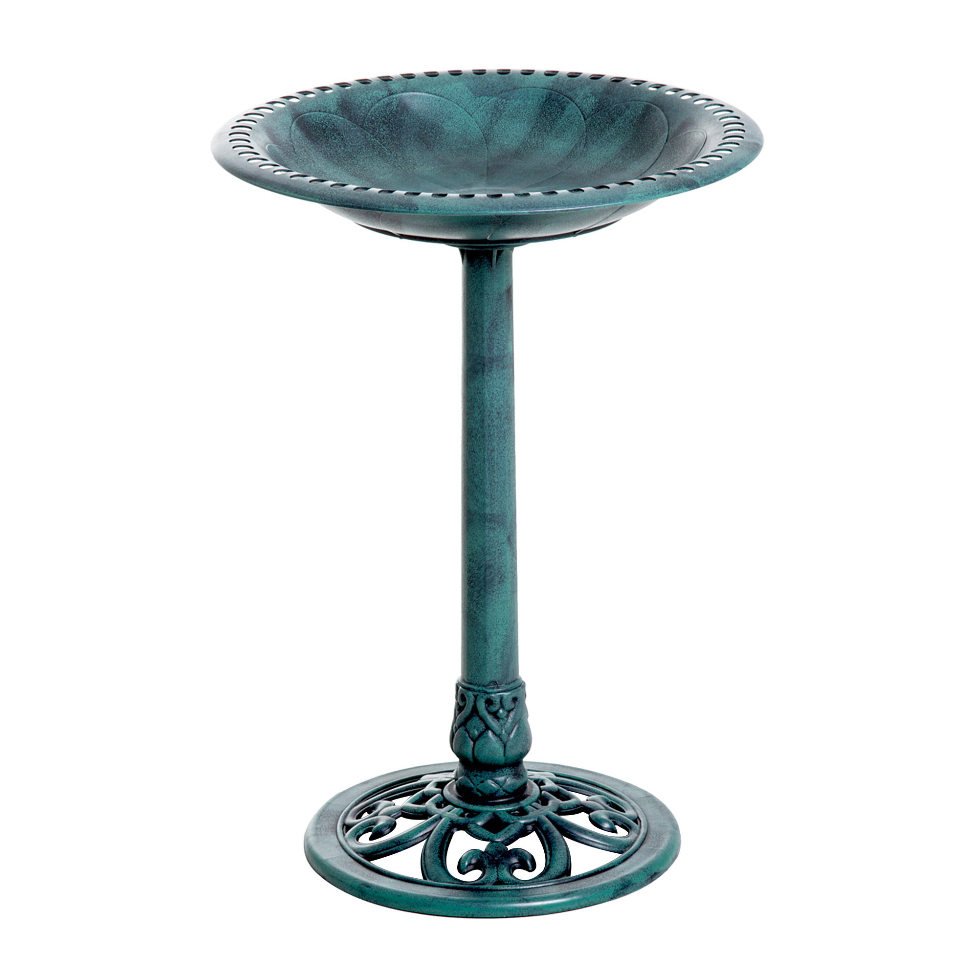 Garden Bird Bath Outdoor Decrative Garden Feeder Stand With Scallop-like Pattern,Time-Worn Finish,50cm,Green detail photo 11