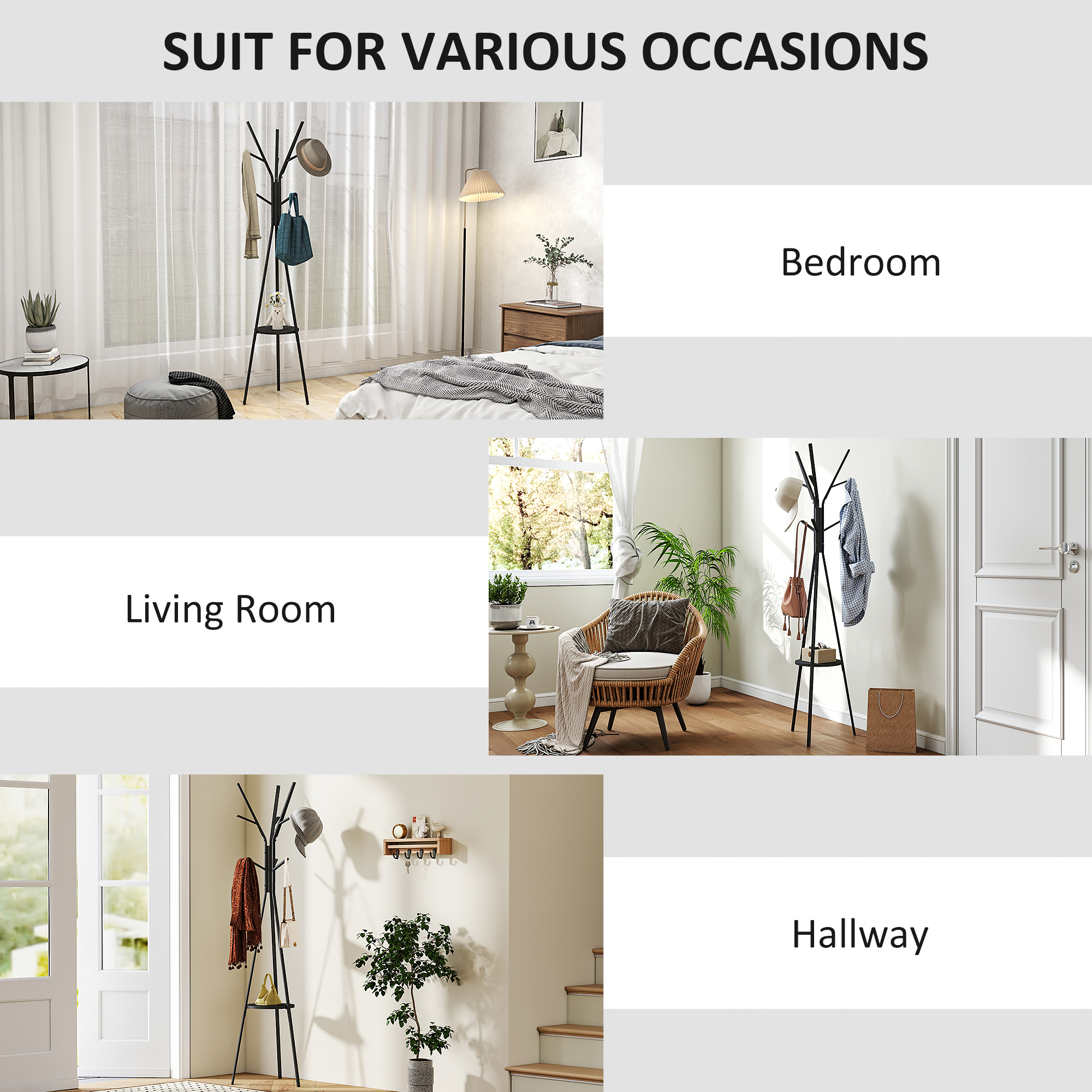 Freestanding Metal Coat Rack Stand 9 Hooks Clothes Tree With 1 Shelf Hat