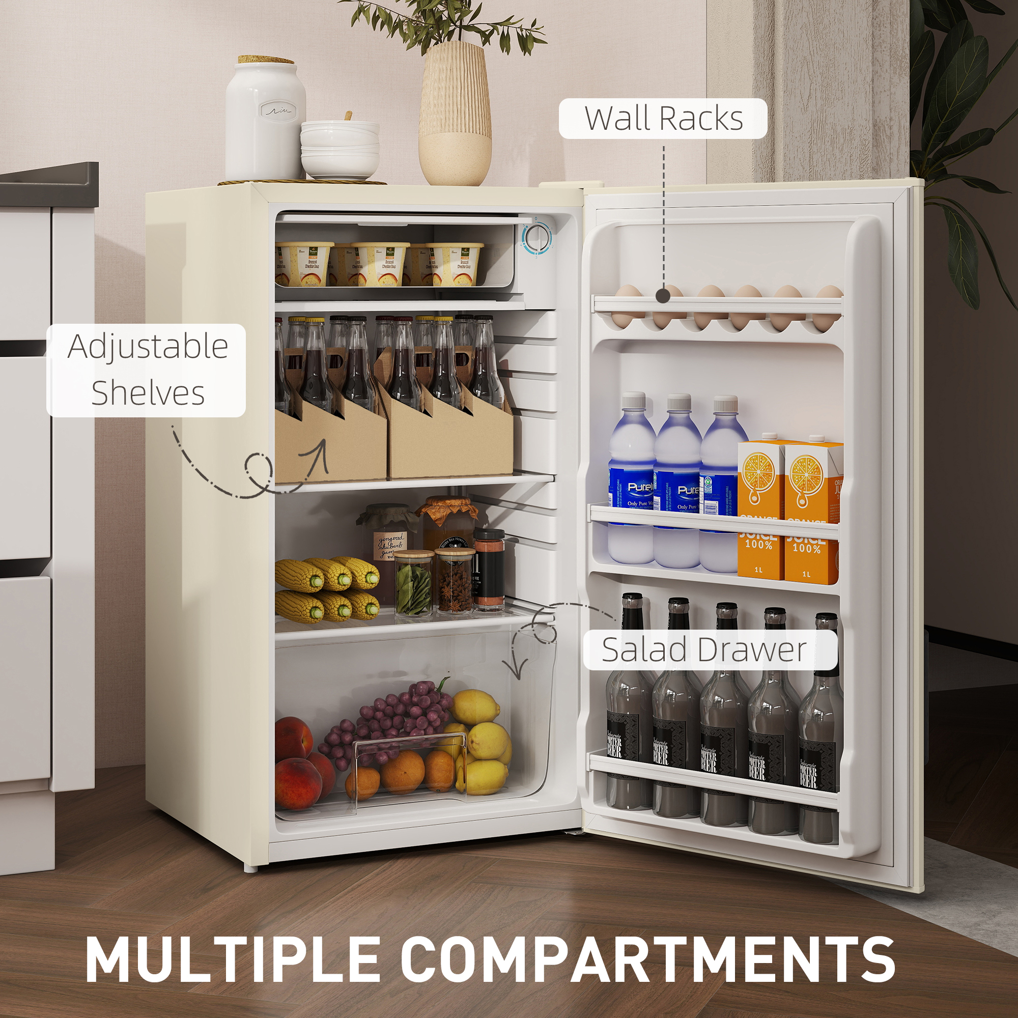 Under Counter Fridge,91L Small Fridge With Chiller Box,Removable