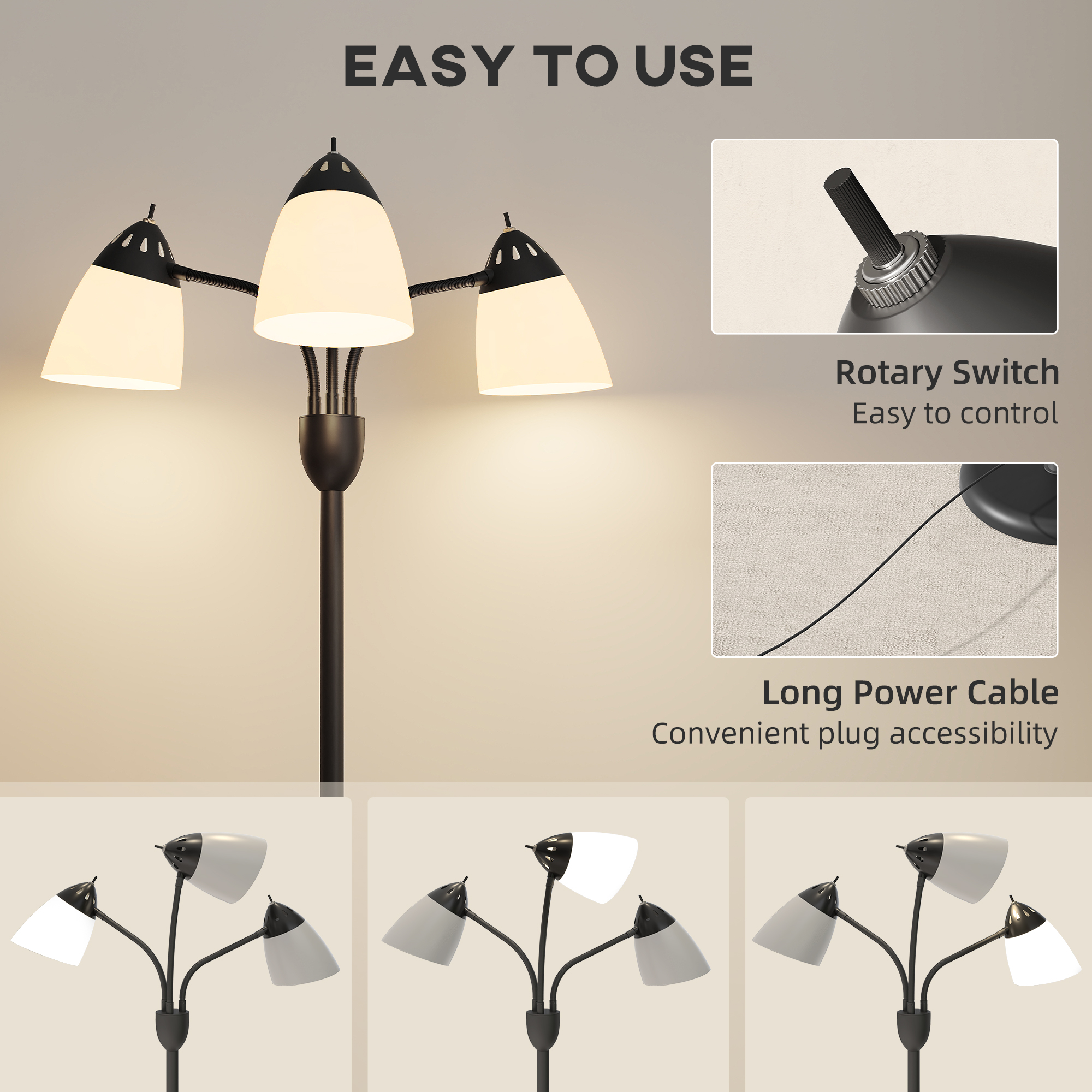 Arc Tree Floor Lamp With 3 Adjustable Rotating Lights