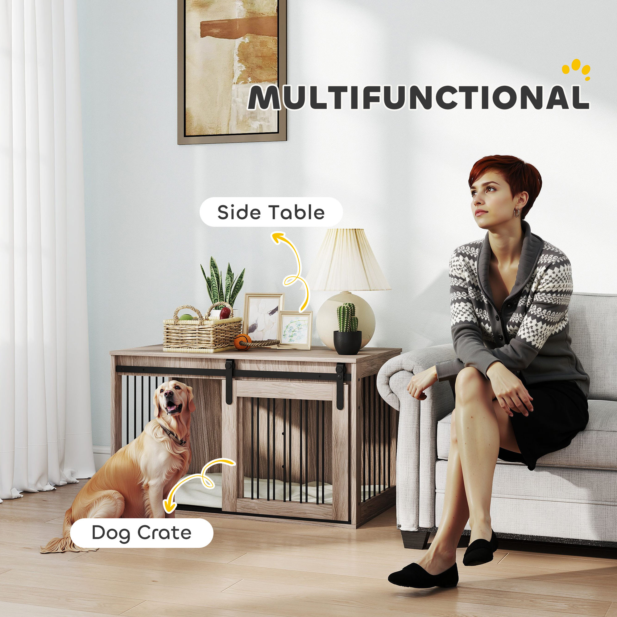 118cm Extra Large Dog - Walnut Brown-Dog Cage Furniture With Detachable Cushion, Suitable For Oversized Dogs detail photo 18