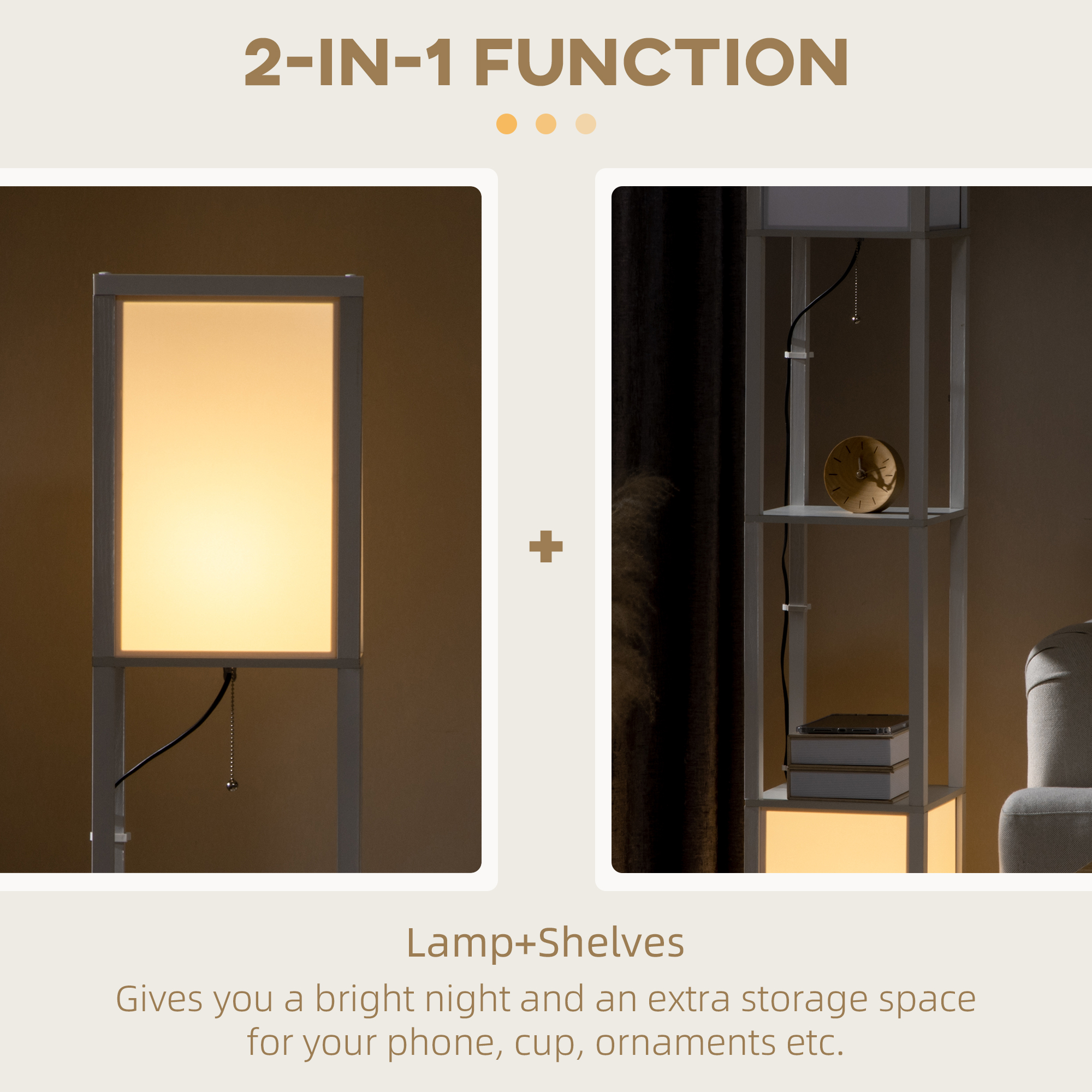 156cm Floor Lamp Shelving Unit-White — image 4