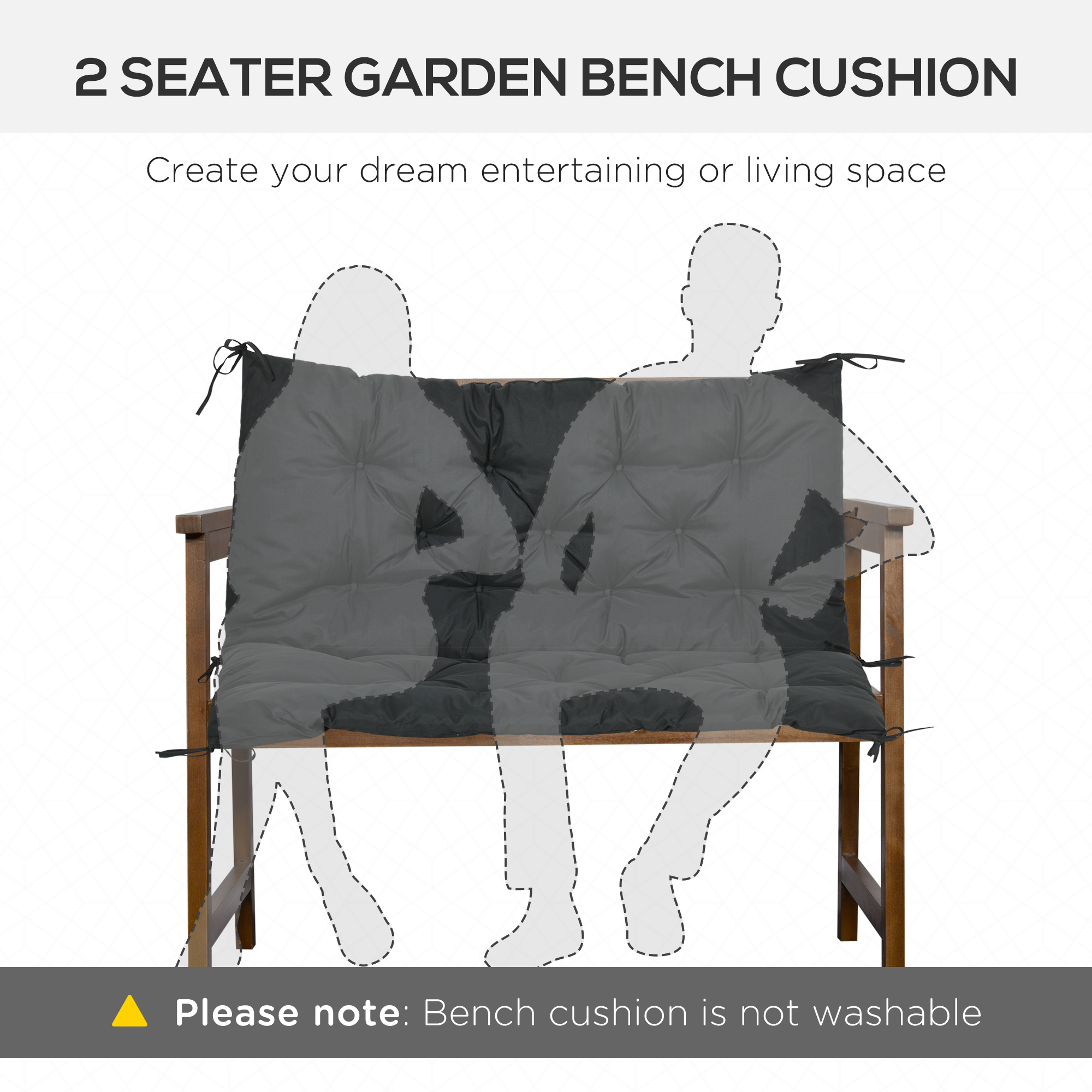 2 Seater Bench Pad,Garden Chair Cushion With Back And Ties For Indoor Outdoor — image 2