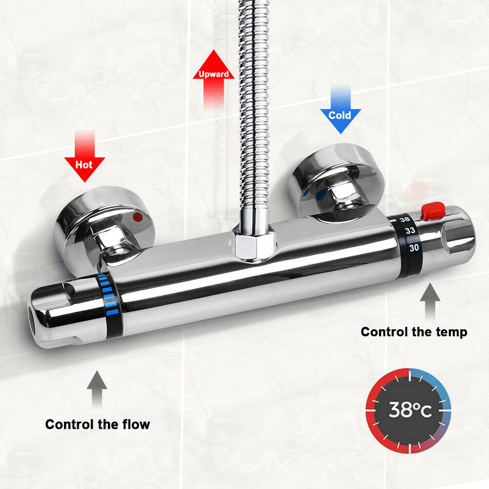 Bathroom Exposed Bar Thermostatic Shower Mixer Valve Tap Chrome 1/2" Outlet UK — image 5